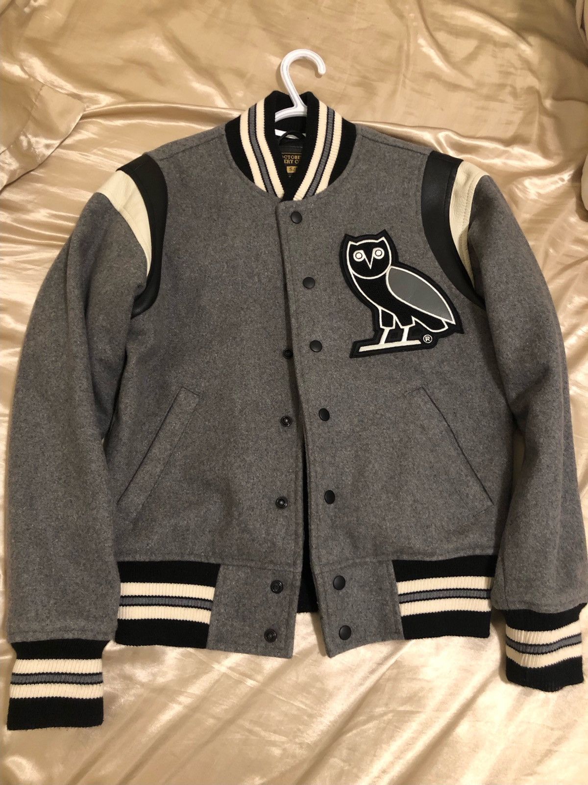 image of Drake X Ovo Varsity Jacket X Vintage in Grey, Men's (Size Small)