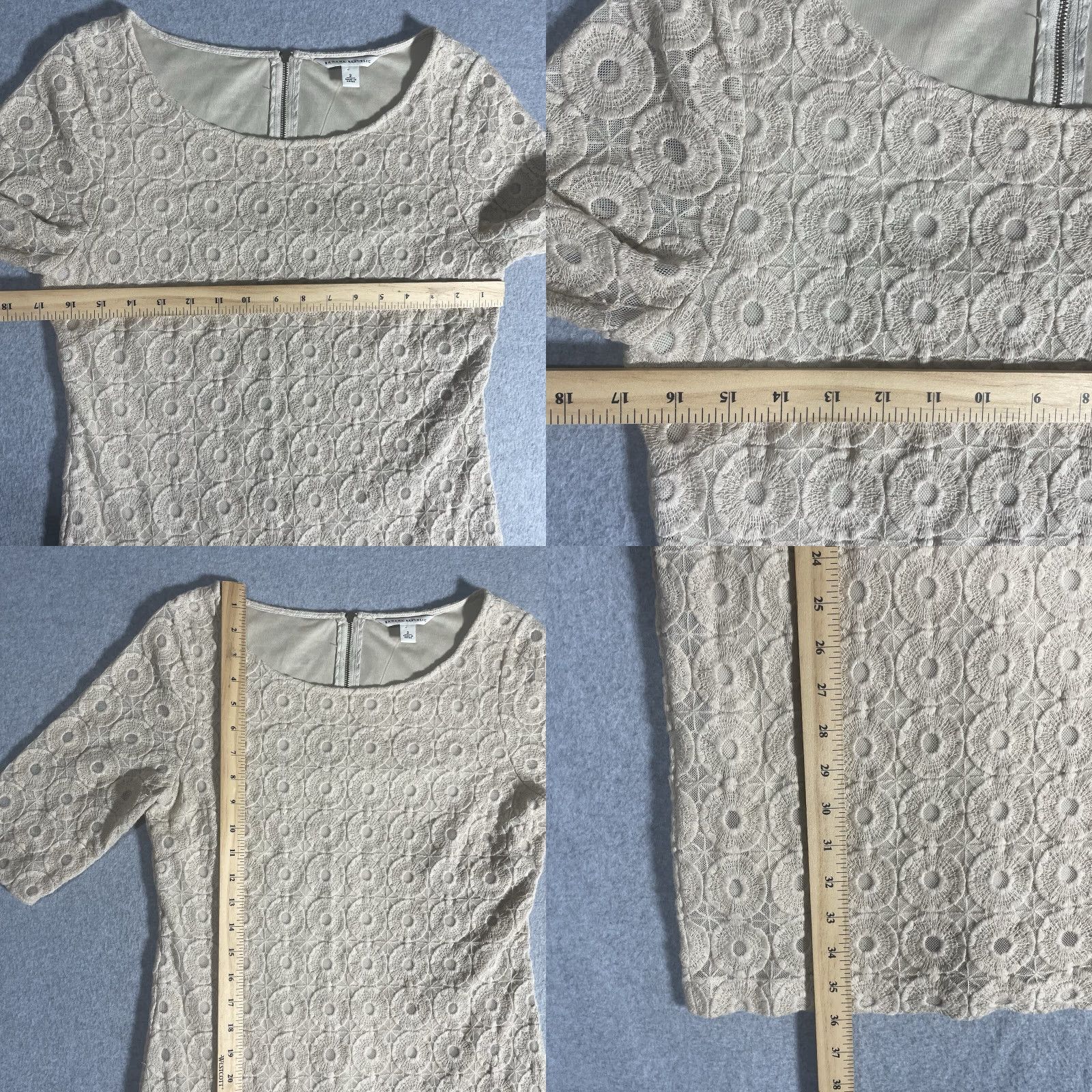 Banana Republic Banana Republic Lace Dress Womens Size 2 Zip Ivory Lace Dress Short Sleeve Lined Evening Cocktail Women's Banana Republic Dress 2 Ivory Lace Size XS / US 0-2 / IT 36-38 - 9 Thumbnail