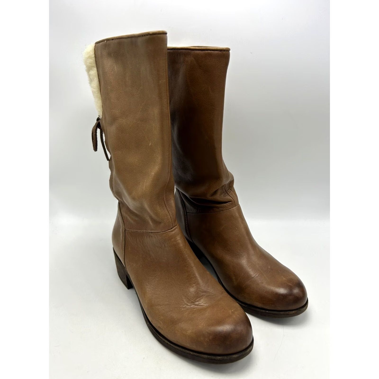 Ugg UGG Boots Womens 7 Brown Cary Wool Leather Mid Calf Pull On Block Heel Read Size US 7 / IT 37 - 3 Thumbnail