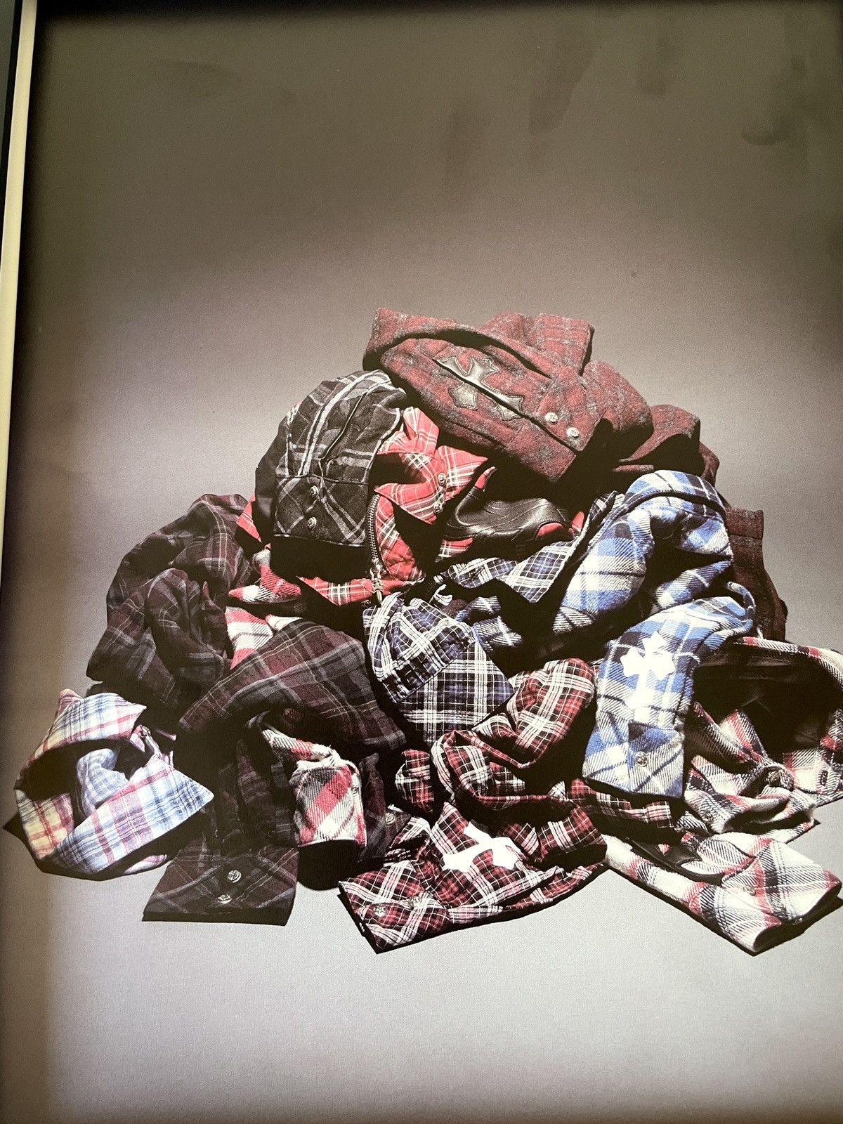 Chrome Hearts × Vintage Chrome Hearts plaid shirts pileup 9x11 Framed poster Size ONE SIZE - 2 Thumbnail