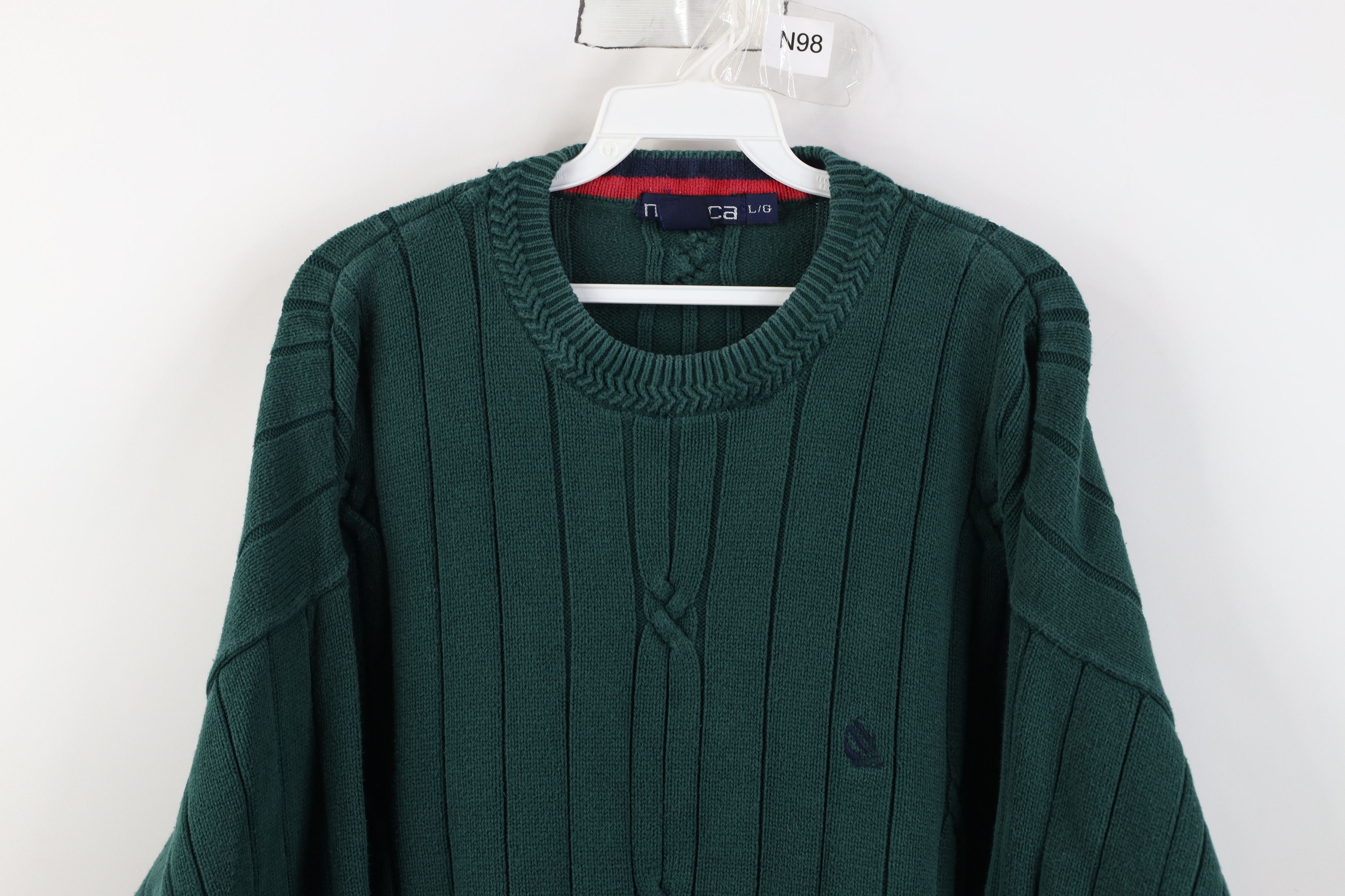 Nautica Vintage 90s Nautica Cotton Cable Ribbed Knit Sweater Green Size US L / EU 52-54 / 3 - 2 Thumbnail