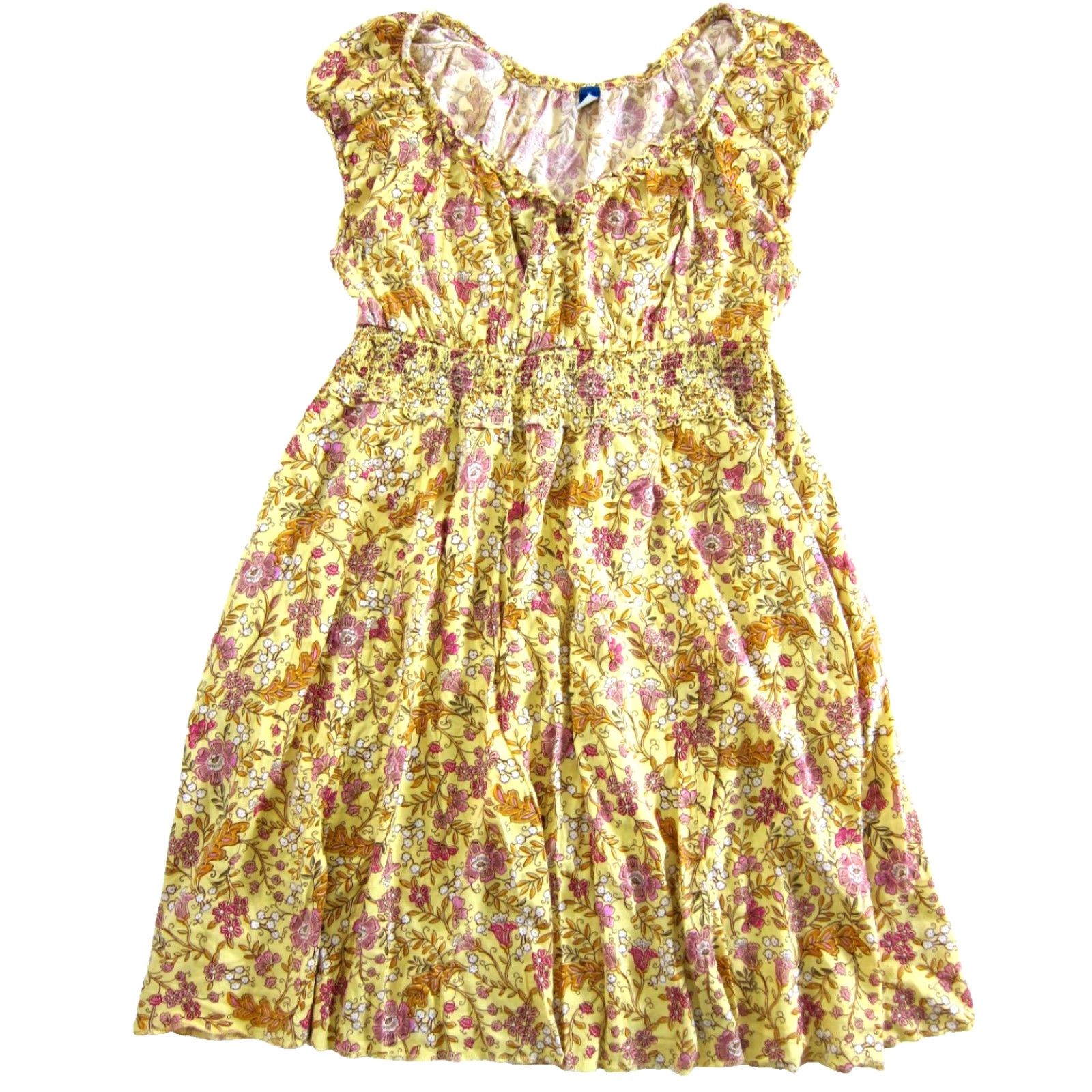 Old Navy Old Navy Shirt Dress XL Yellow Floral Cap Sleeve Pockets 100% Rayon sheath Smock 80s 90s Boho Women's XL Size XL / US 12-14 / IT 48-50 - 2 Thumbnail