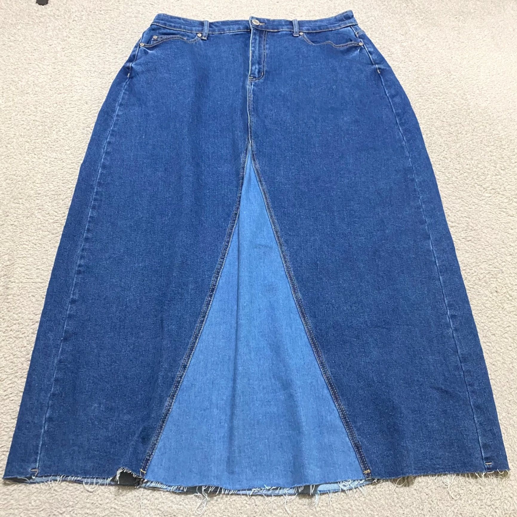 Vintage Eloquii Skirt Blue Denim Maxi Boho Festival 14 Womens Long Summer Spring Fall Winter Pattern Solid Button Cotton Denim Country China Size 36" / US 14 / IT 50 - 2 Thumbnail
