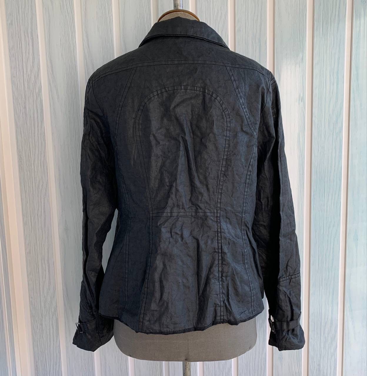 Japanese Brand × Sarah Pacini SARAH PACINI Navy Ramie & Resin Blend Mock Geometric Jacket Size S / US 4 / IT 40 - 8 Thumbnail