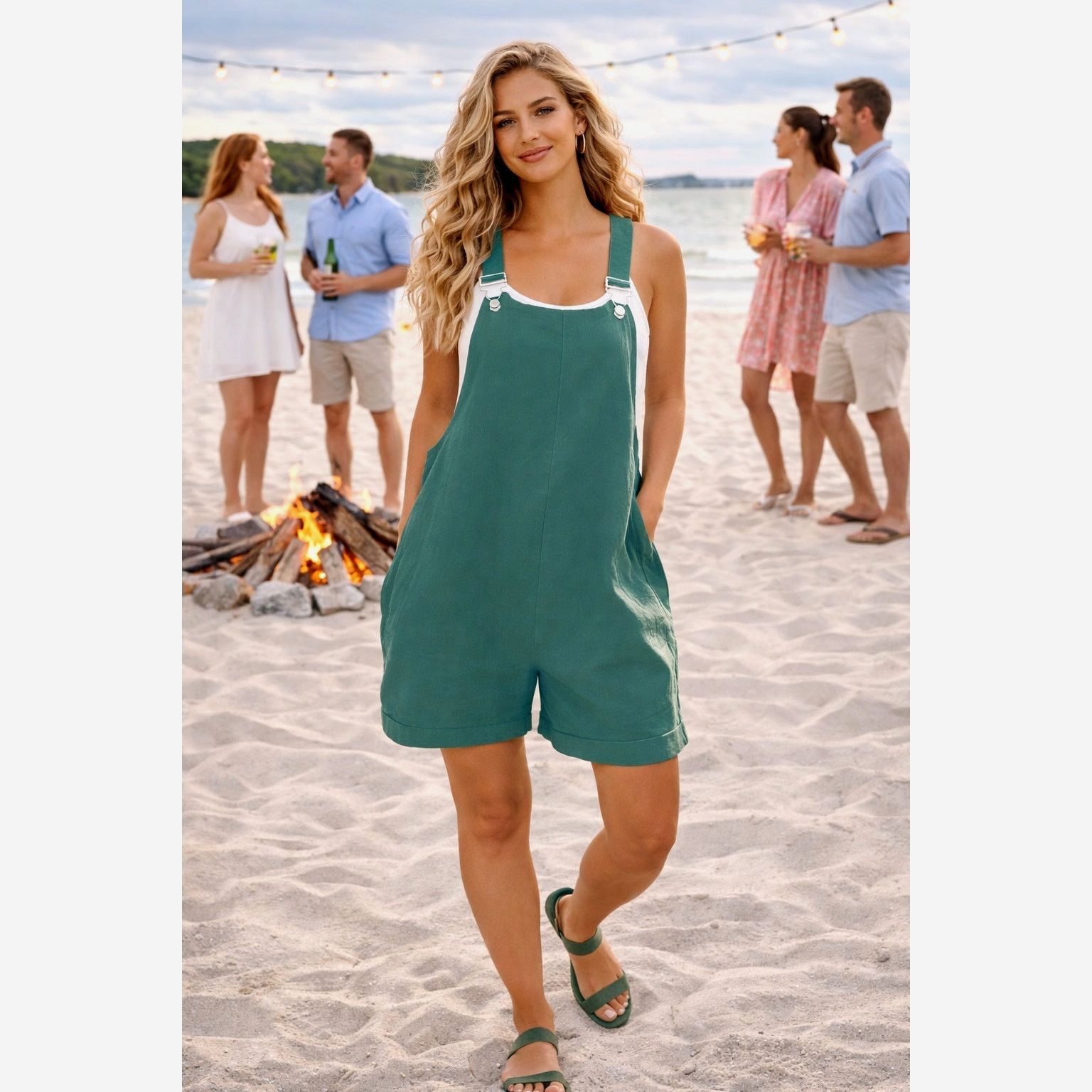 Other Denim Style Cotton Linen Wide Leg Shorts Romper size 12/14 Size 36" / US 14 / IT 50 - 1 Thumbnail
