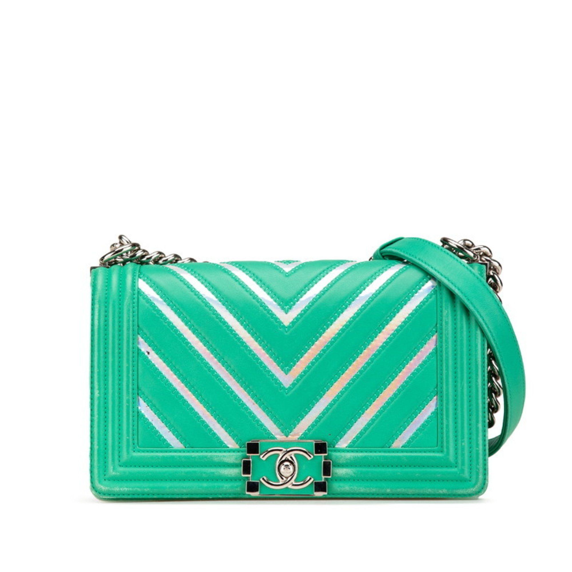 Chanel Chanel Boy Flap Bag Chevron Lambskin with Holographic PVC Size ONE SIZE - 1 Thumbnail