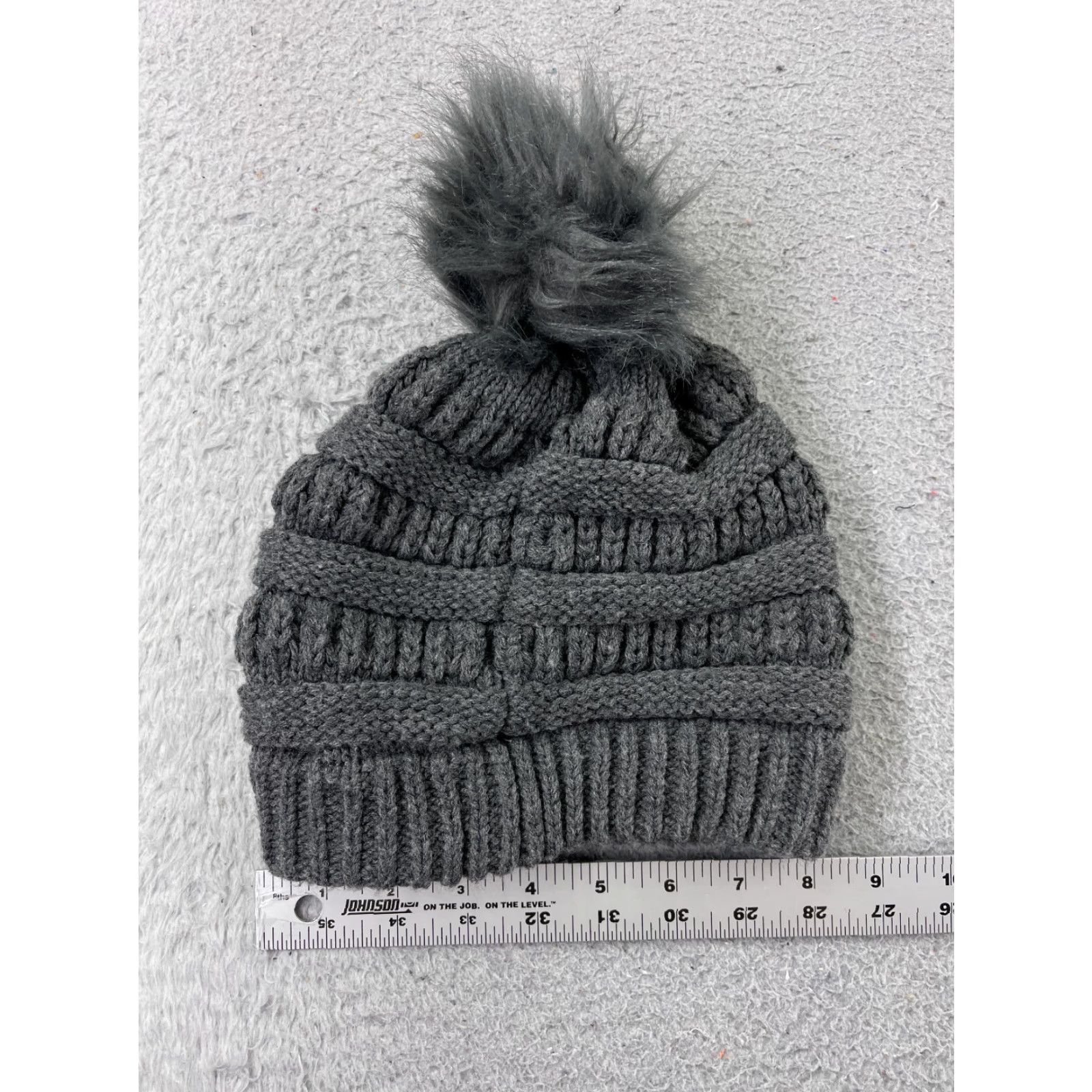 Walmart Walmart Beanie Hat Womens One Size Slouch Toque Charcoal Gray Knit Acrylic Faux Fur Pom Winter Outdoors Ski Womens Size ONE SIZE - 3 Thumbnail