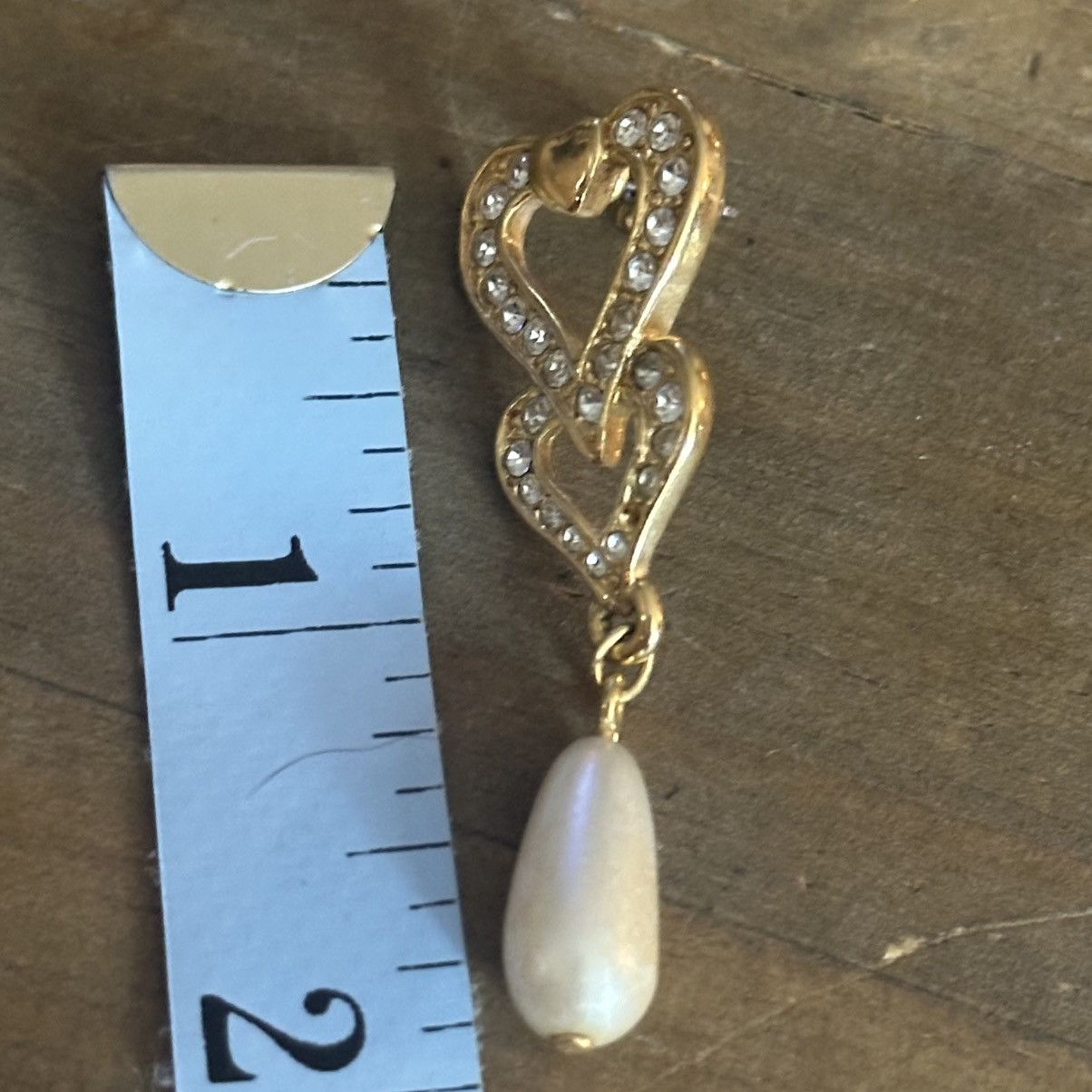 Other Paved double heart pearl drop dangle earrings Size ONE SIZE - 3 Thumbnail