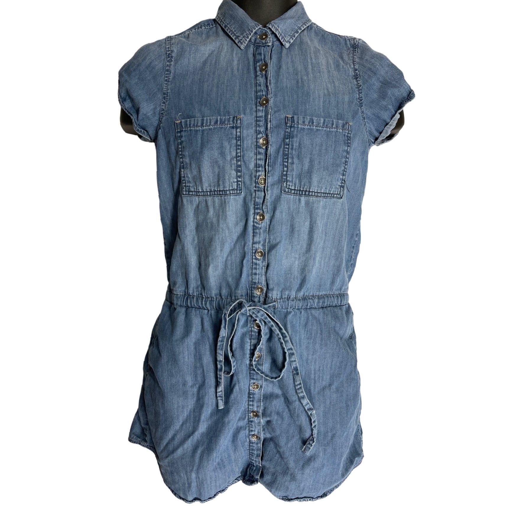 Silver Jeans Co. VINTAGE Y2K Silver Jeans Chambray Shirt Dress XS Blue Short Sleeve Cotton Blend Western Shirt Dress Womens Size XS / US 0-2 / IT 36-38 - 2 Thumbnail