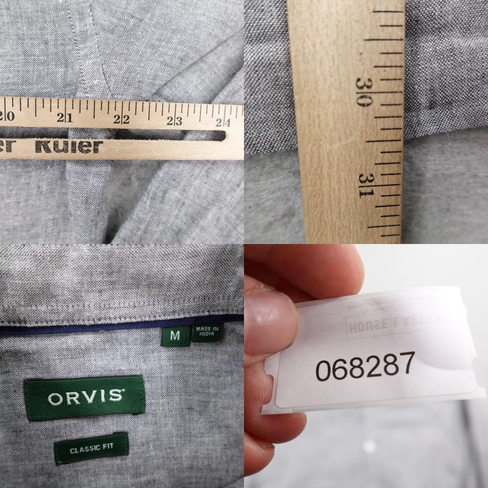 Orvis Orvis Shirt Mens Medium Gray Performance Linen Blend Button Up Classic Fit Sleeve Long Sleeve Button-Down Collar-Down Pockets Size US M / EU 48-50 / 2 - 8 Thumbnail