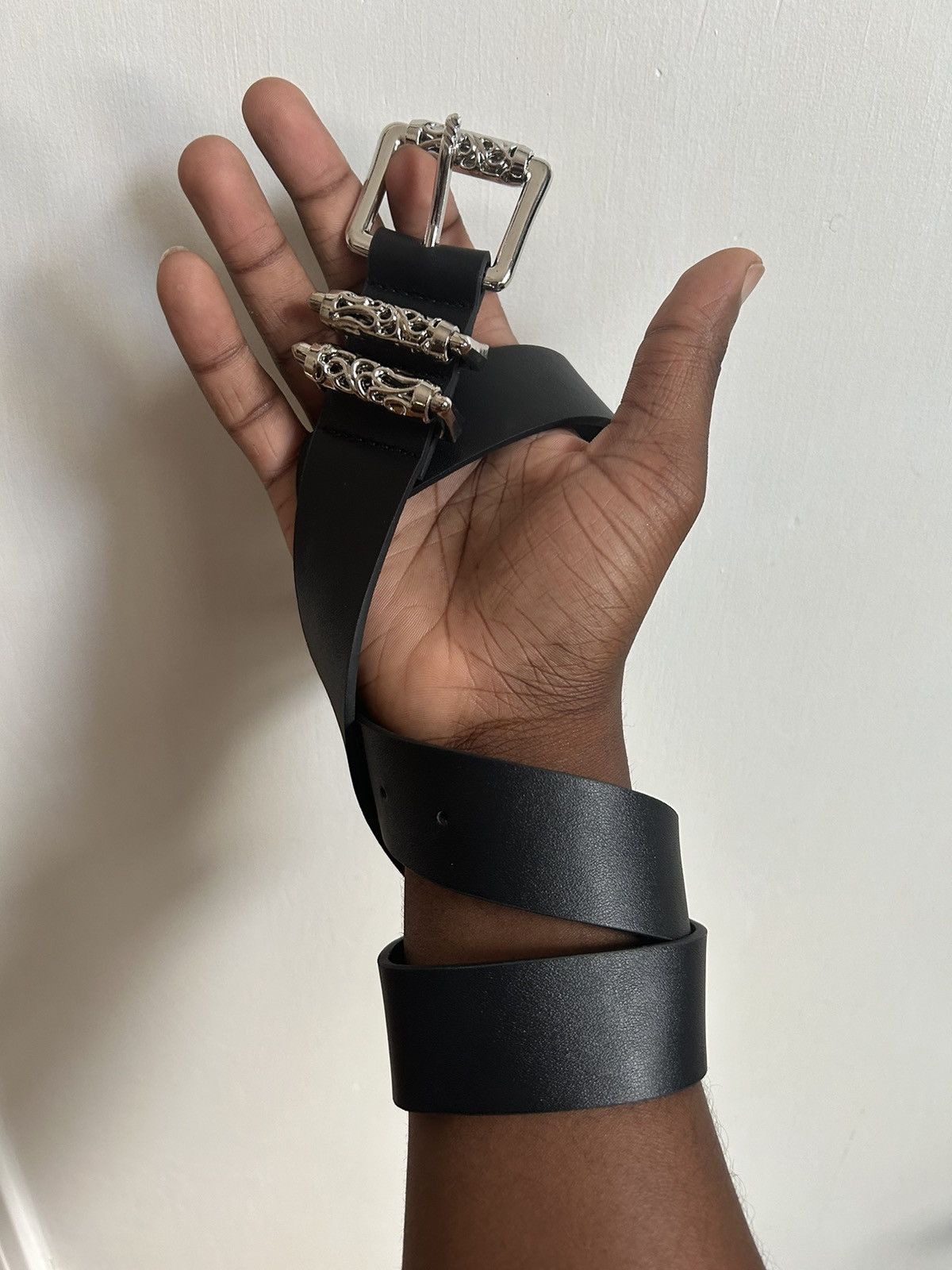 Japanese Brand × Vintage Y2K 2000s Silver cross futuristic black roller belt Size ONE SIZE - 3 Thumbnail