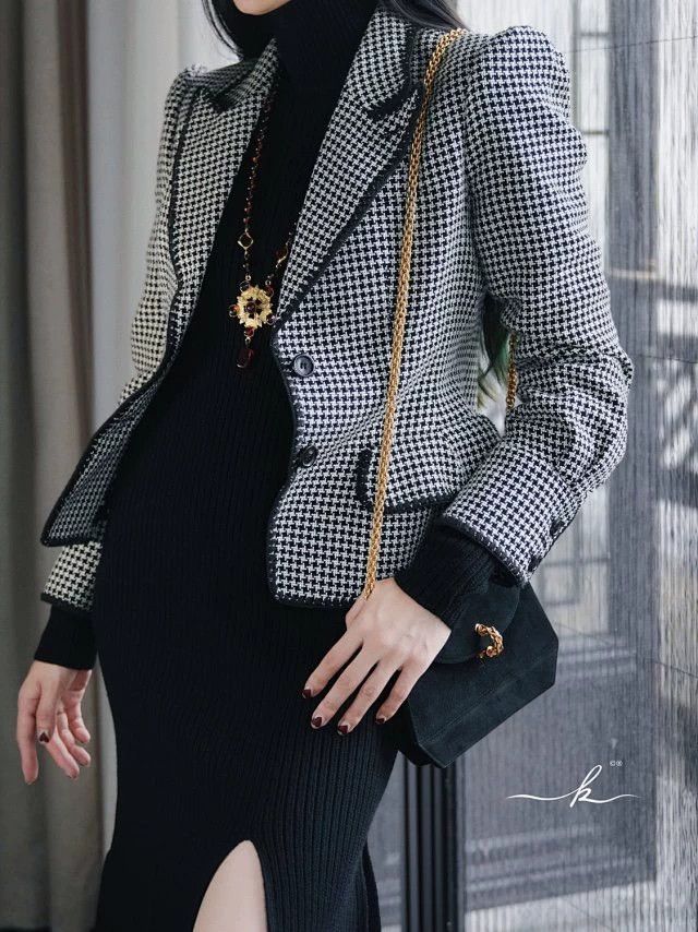 Yves Saint Laurent YSL Vintage Tom Ford Black White Houndstooth Blazer F38 Size XS / US 0-2 / IT 36-38 - 7 Thumbnail