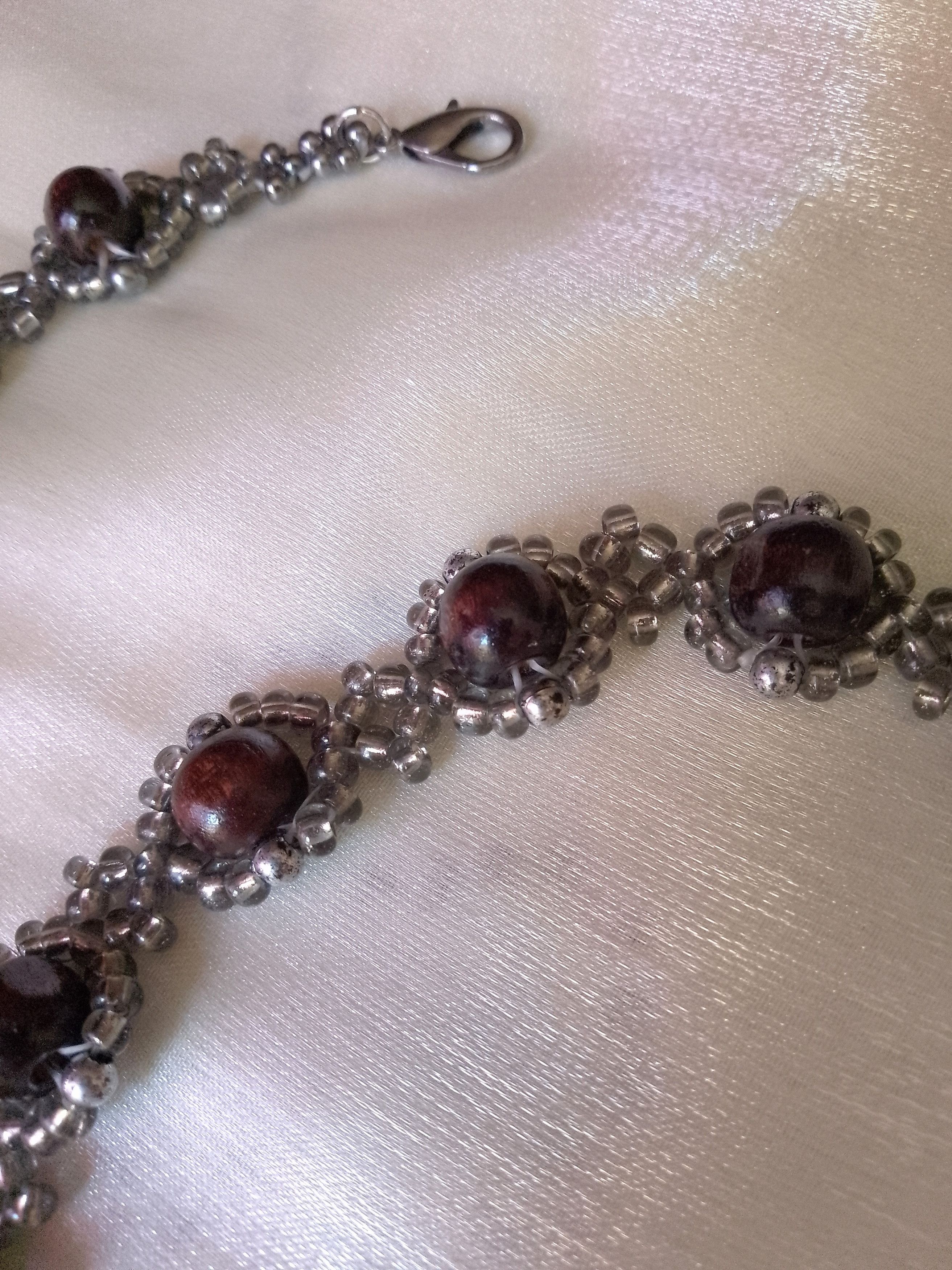 Handmade Boho necklace in wood pendant with natural jade gemstones Size ONE SIZE - 8 Thumbnail