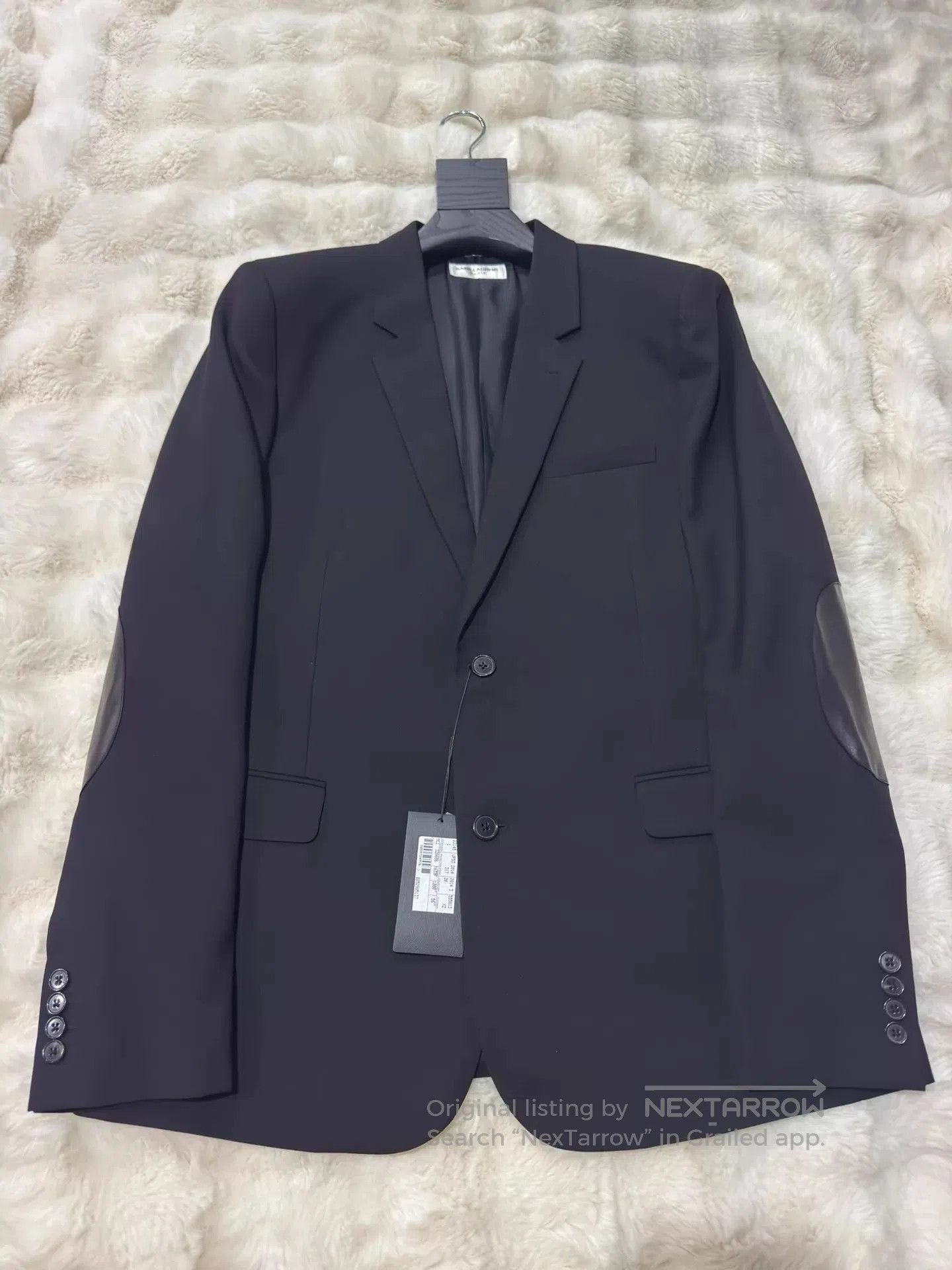 Saint Laurent Paris Black Blazer with Leather Elbow Patches - XL. Size US XL / EU 56 / 4 - 1 Thumbnail
