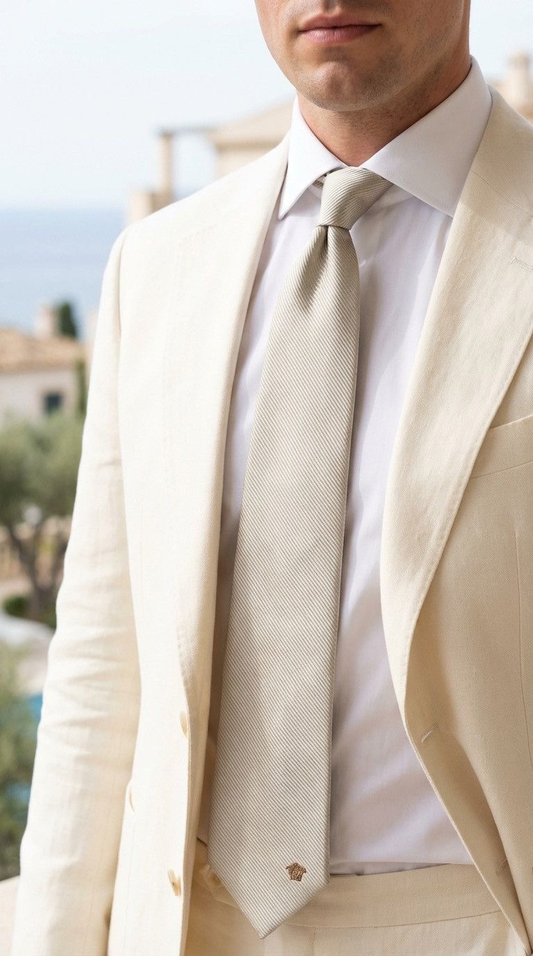 Versace Gianni Versace 100% silk Tie Beige Necktie Men Top Luxury Size ONE SIZE - 3 Thumbnail