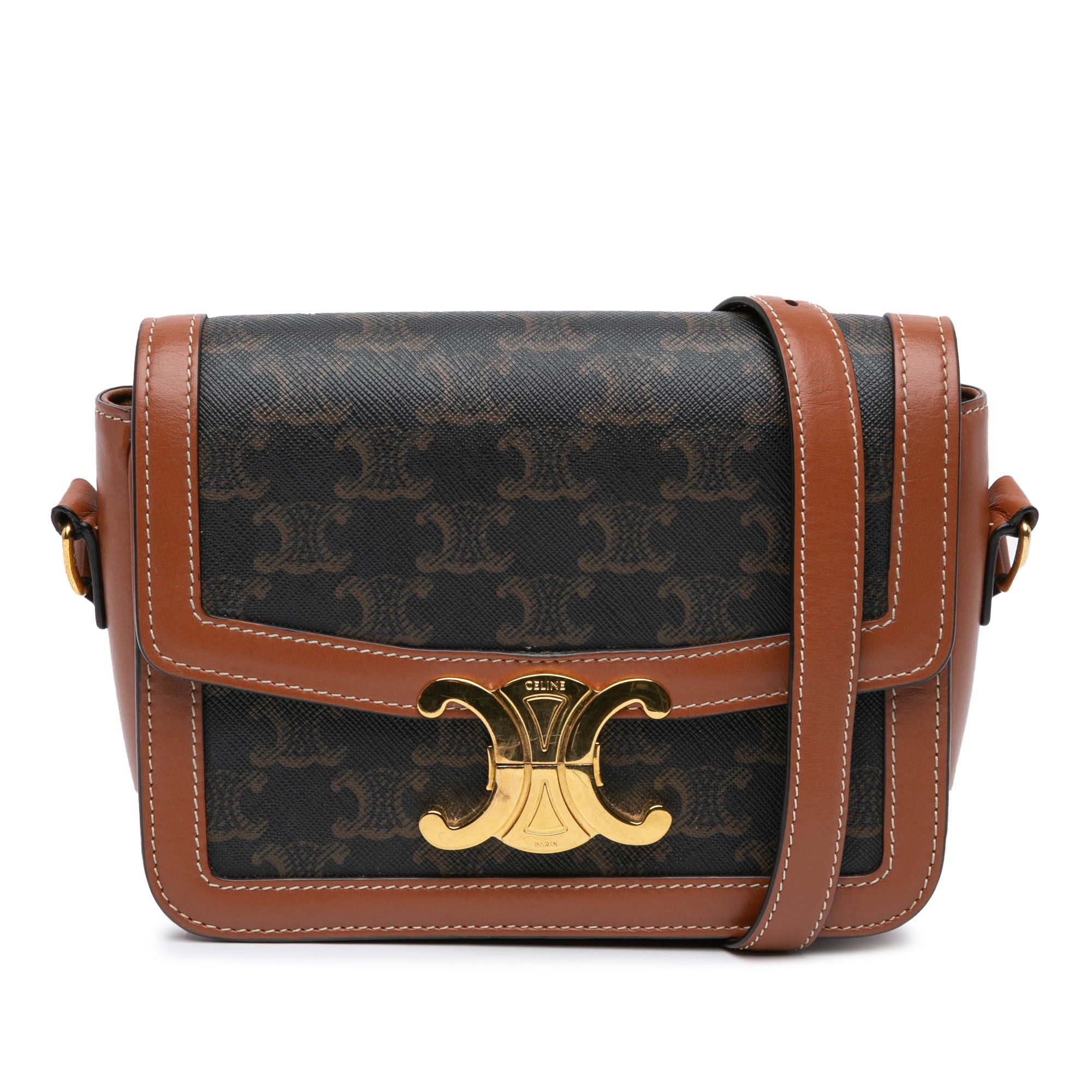 Celine Celine Teen Coated Canvas Triomphe Crossbody Brown Size ONE SIZE - 1 Thumbnail
