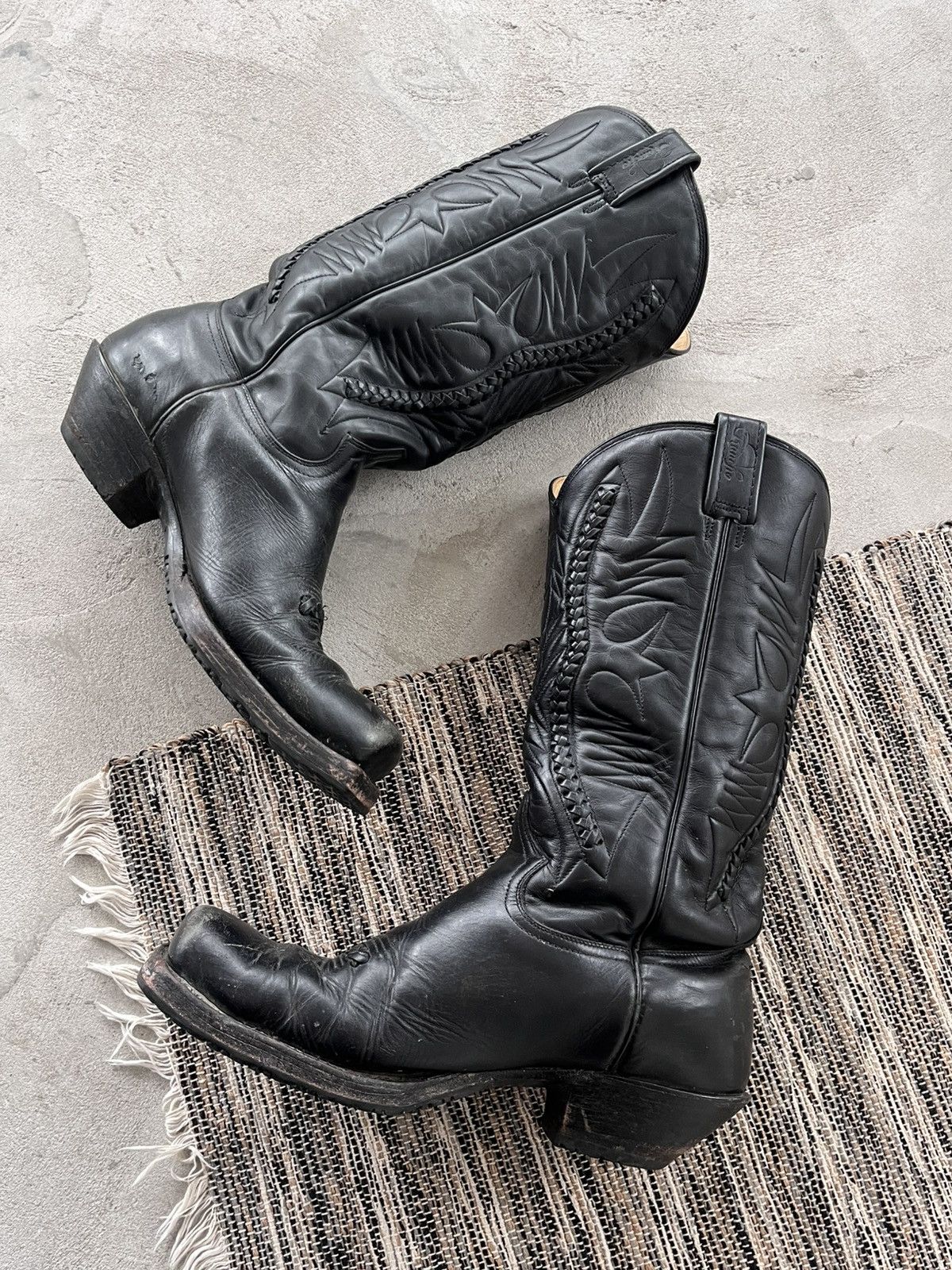 Cowboy Equipment Vintage Black Leather Cowboy High Boots Avantgarde Y2K Size US 11.5 / EU 44-45 - 9 Thumbnail