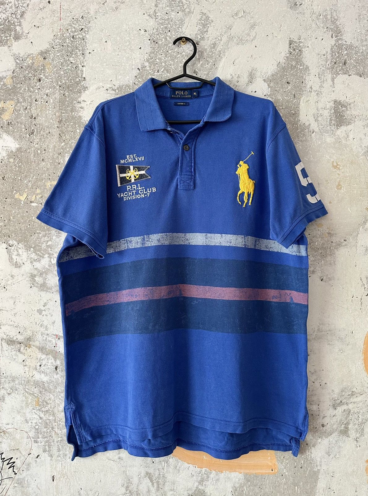 90S Vintage Polo Ralph Lauren Big Pony Collar Blue T -Shirt