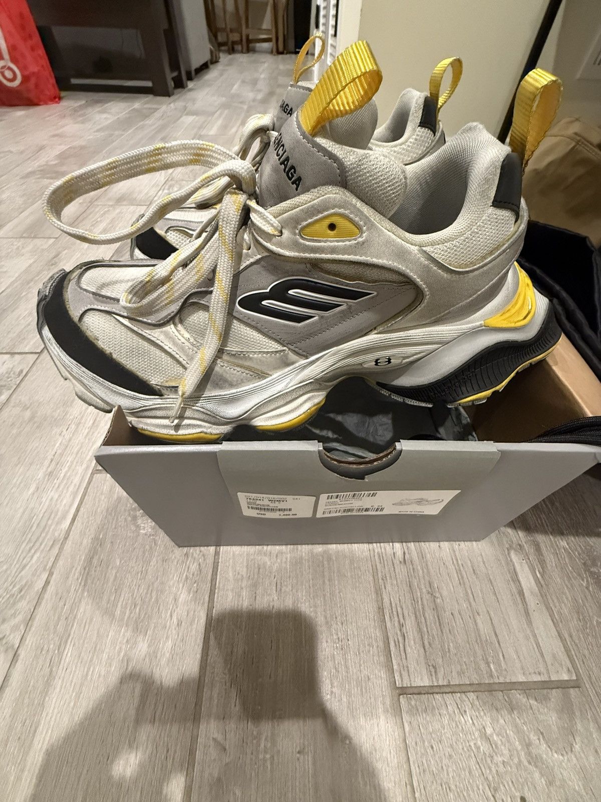 Balenciaga CARGO SNEAKERS - GREY/ WHITE/ YELLOW Size US 11 / EU 44 - 4 Thumbnail