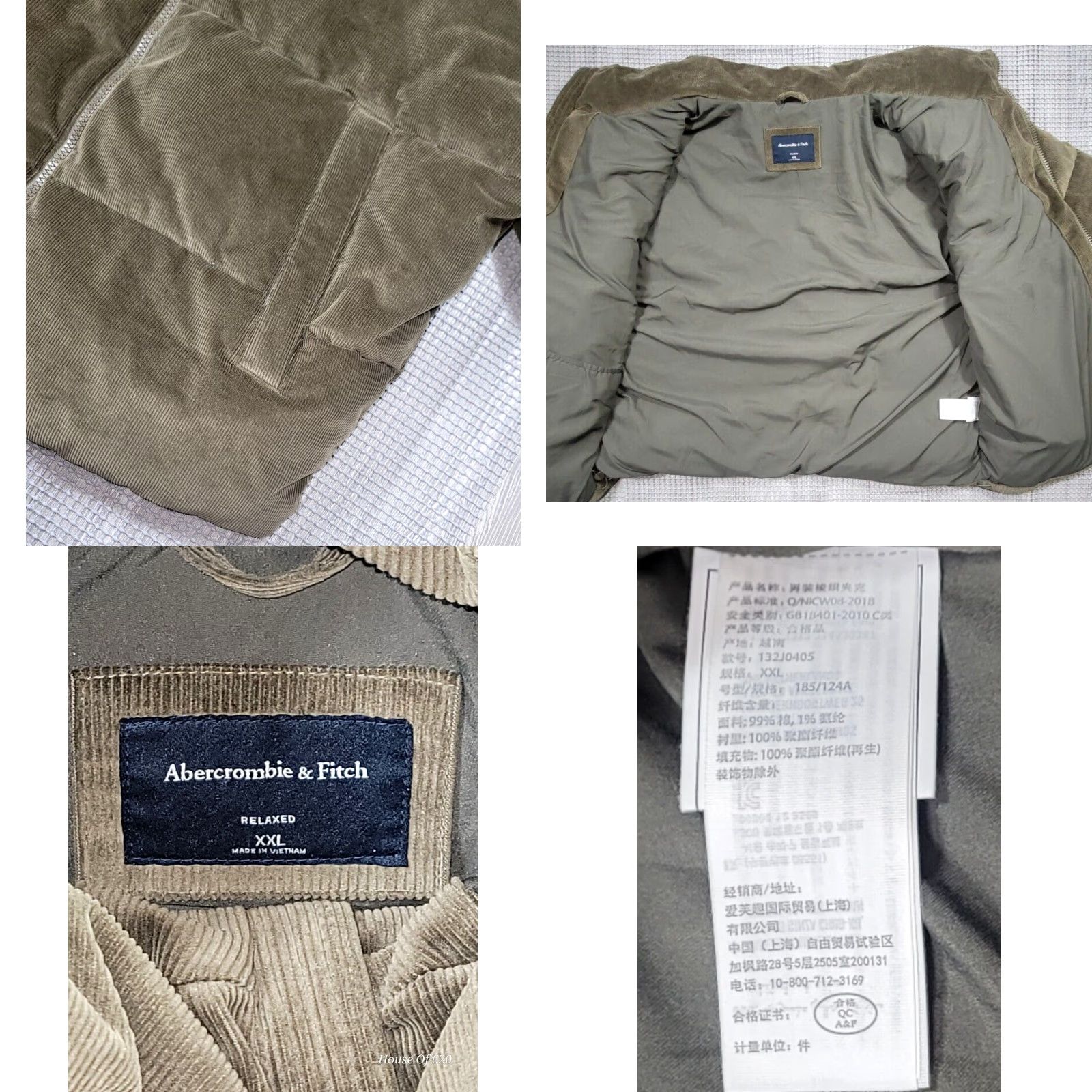 Abercrombie & Fitch Abercrombie & Fitch A&F Men's Green Corduroy Puffer Jacket Heavy Full Zip 2XL Size US XXL / EU 58 / 5 - 8 Thumbnail