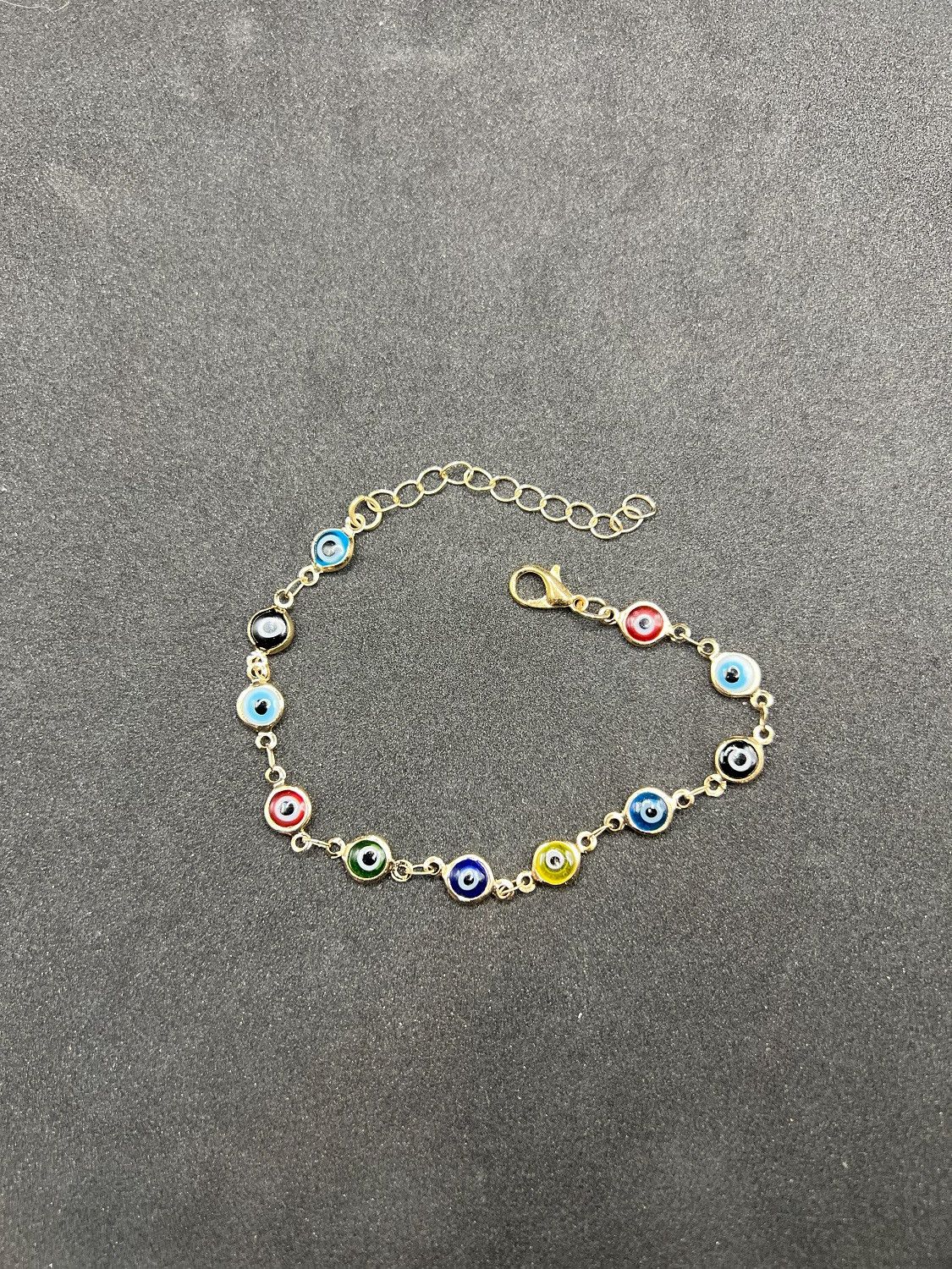 Jewelry Evil Eyes Glass Beads Gold Chain Bracelet Size ONE SIZE - 1 Thumbnail