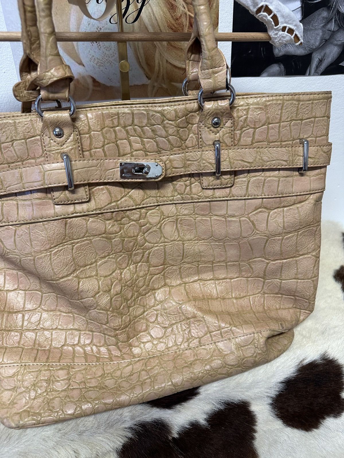 Vintage Vintage beige leather firkin shoulder tote bag Size ONE SIZE - 4 Thumbnail