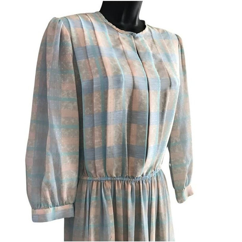 Vintage Vintage Jonathan Martin 1980s Light Blue Plaid Dress Sz Med Size M / US 6-8 / IT 42-44 - 3 Thumbnail