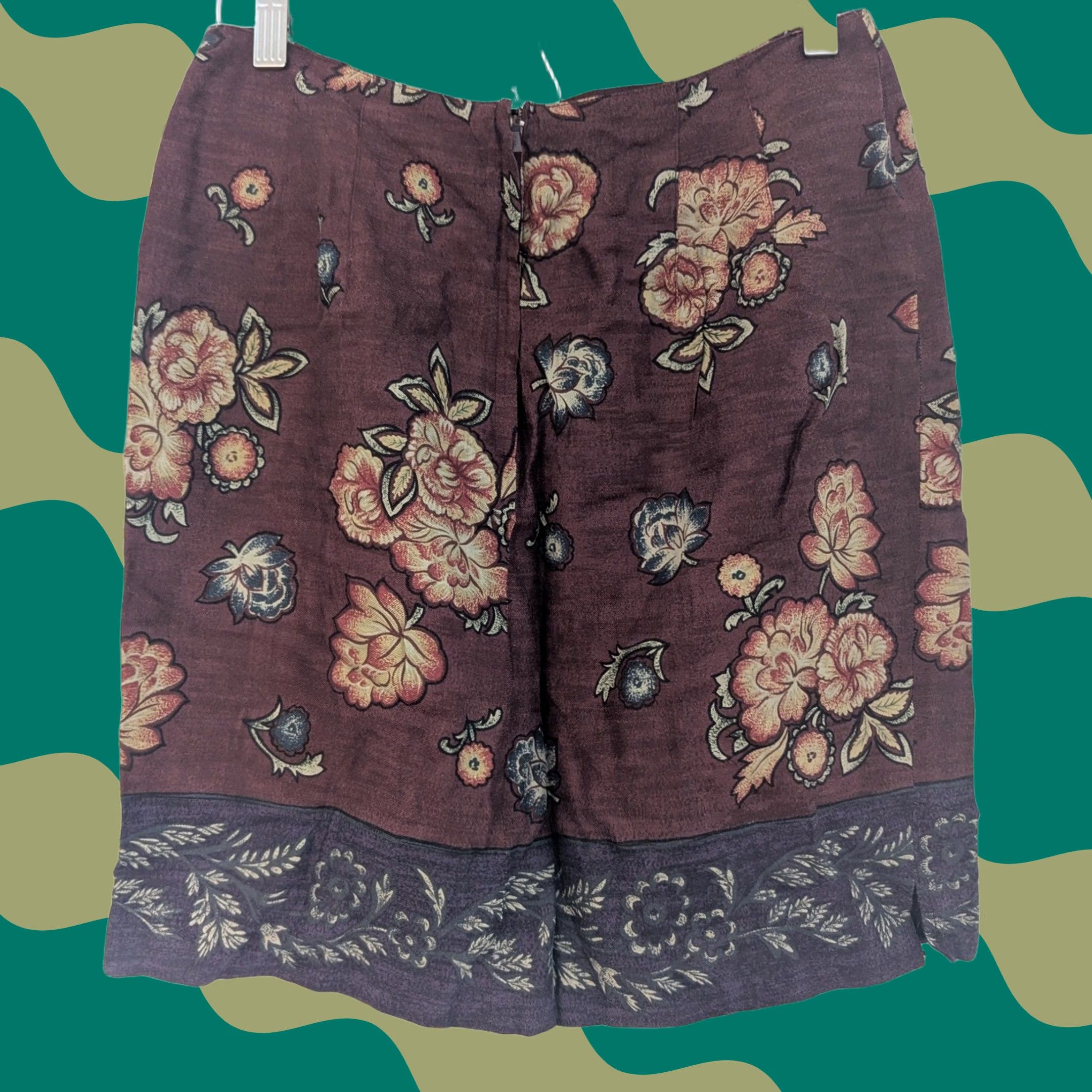 Talbots VINTAGE Talbots Floral Print Knee Length Skirt Burgundy Navy Women's 10 Boho Size 32" / US 10 / IT 46 - 1 Thumbnail
