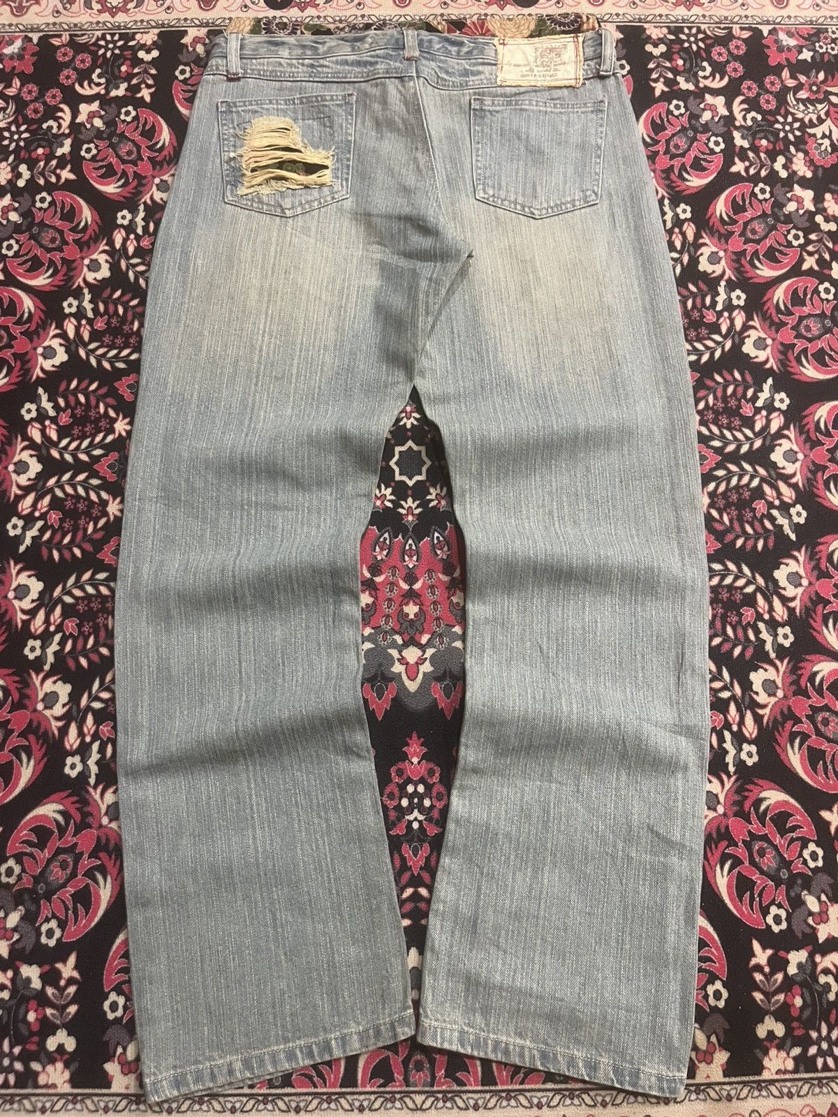 Japanese Brand Vintage Jouer Aux Echecs Double Waist Floral Distressed Jean Size US 30 / EU 46 - 2 Thumbnail