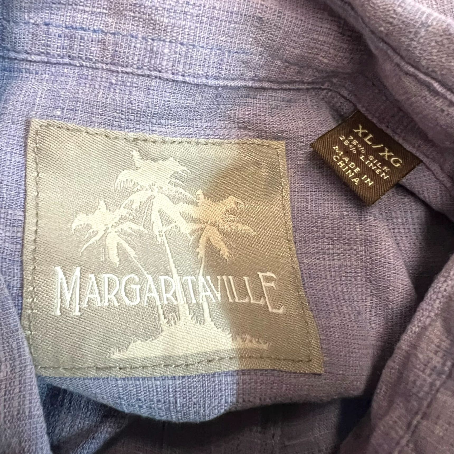 Vintage Margaritaville Button-Up Shirt Mens XL Blue Short Sleeve Silk Linen Blend Collared Button-Backed Solid Pattern Beach Tropical 50 in Chest Regular Fit Size US XL / EU 56 / 4 - 5 Thumbnail