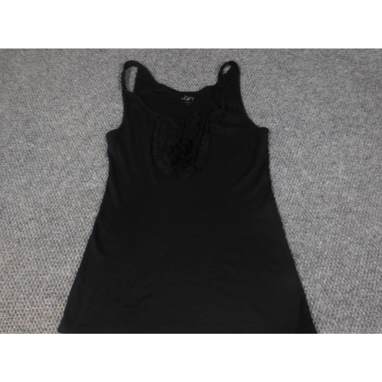 Ann Taylor Ann Taylor Loft Womens Tank Shirt L Black Cotton Sleeveless Collared Button Pullover Casual Basic Size L / US 10 / IT 46 - 2 Thumbnail