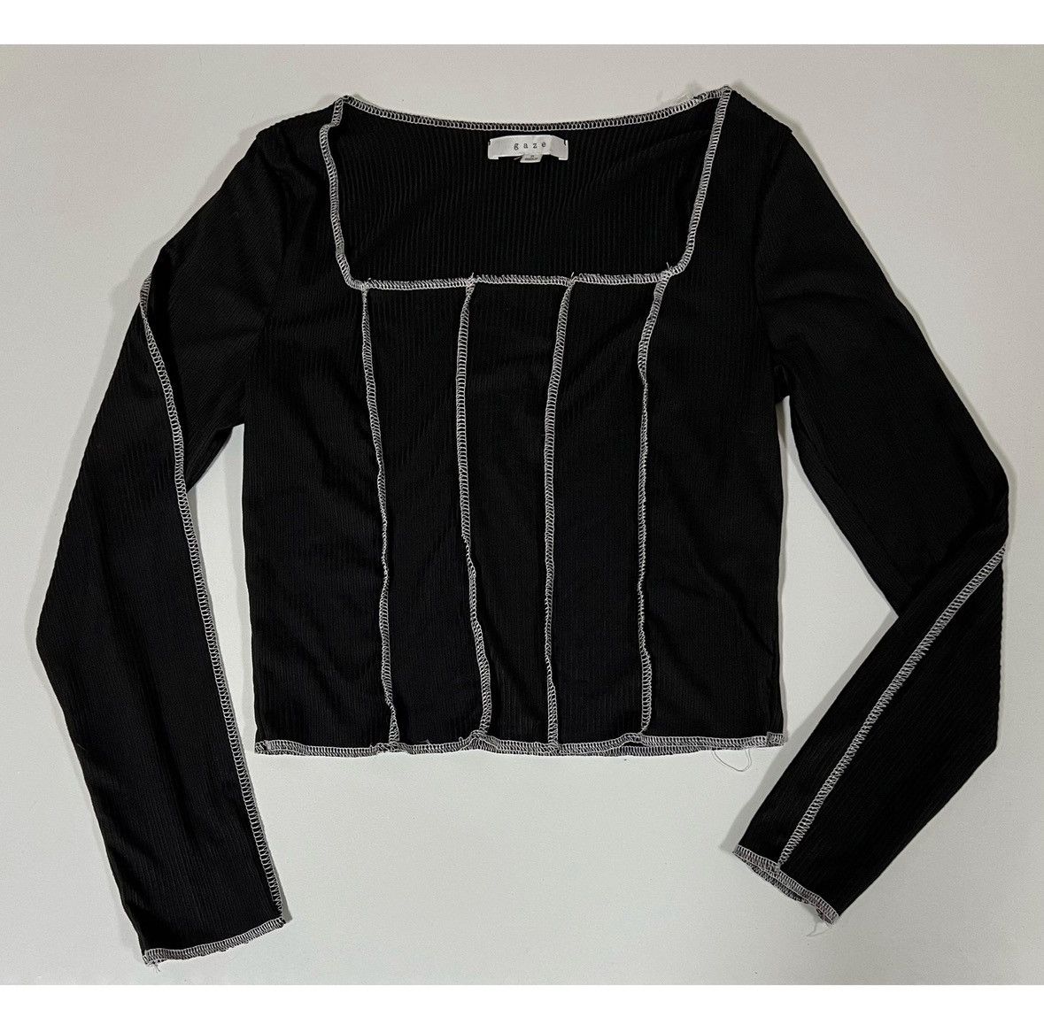 Gaelle Paris Black White Square-Neck Long Sleeve T-Shirt Top Tee Size S🤍🖤 Size S / US 4 / IT 40 - 1 Thumbnail