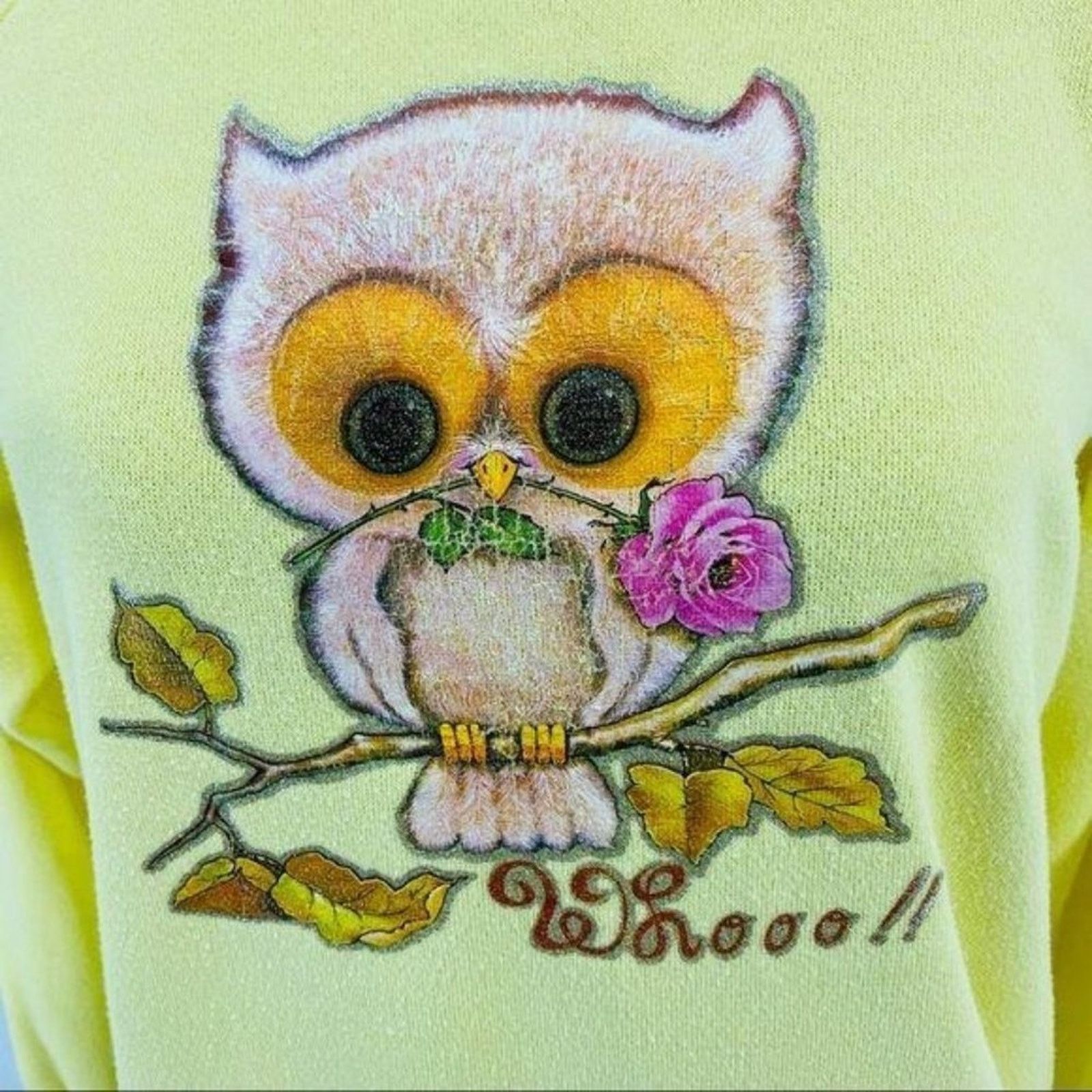 Vintage Vintage Creamy Yellow Who0o! Owl Sweatshirt Size M / US 6-8 / IT 42-44 - 1 Thumbnail