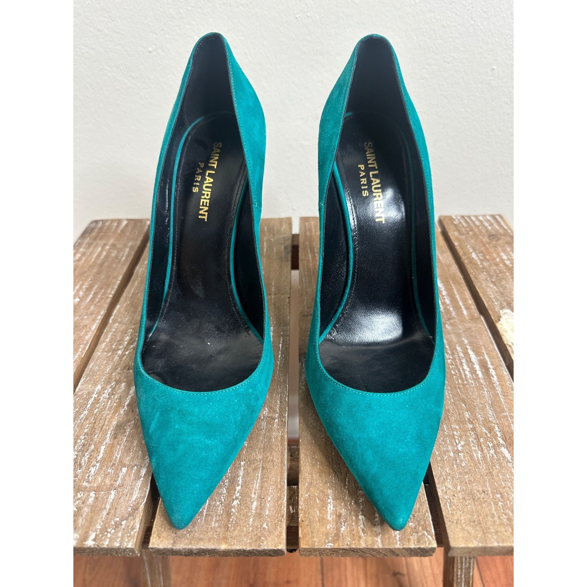 Saint Laurent Paris Saint Laurent Paris Anja Green Suede Heels Size US 8 / IT 38 - 3 Thumbnail