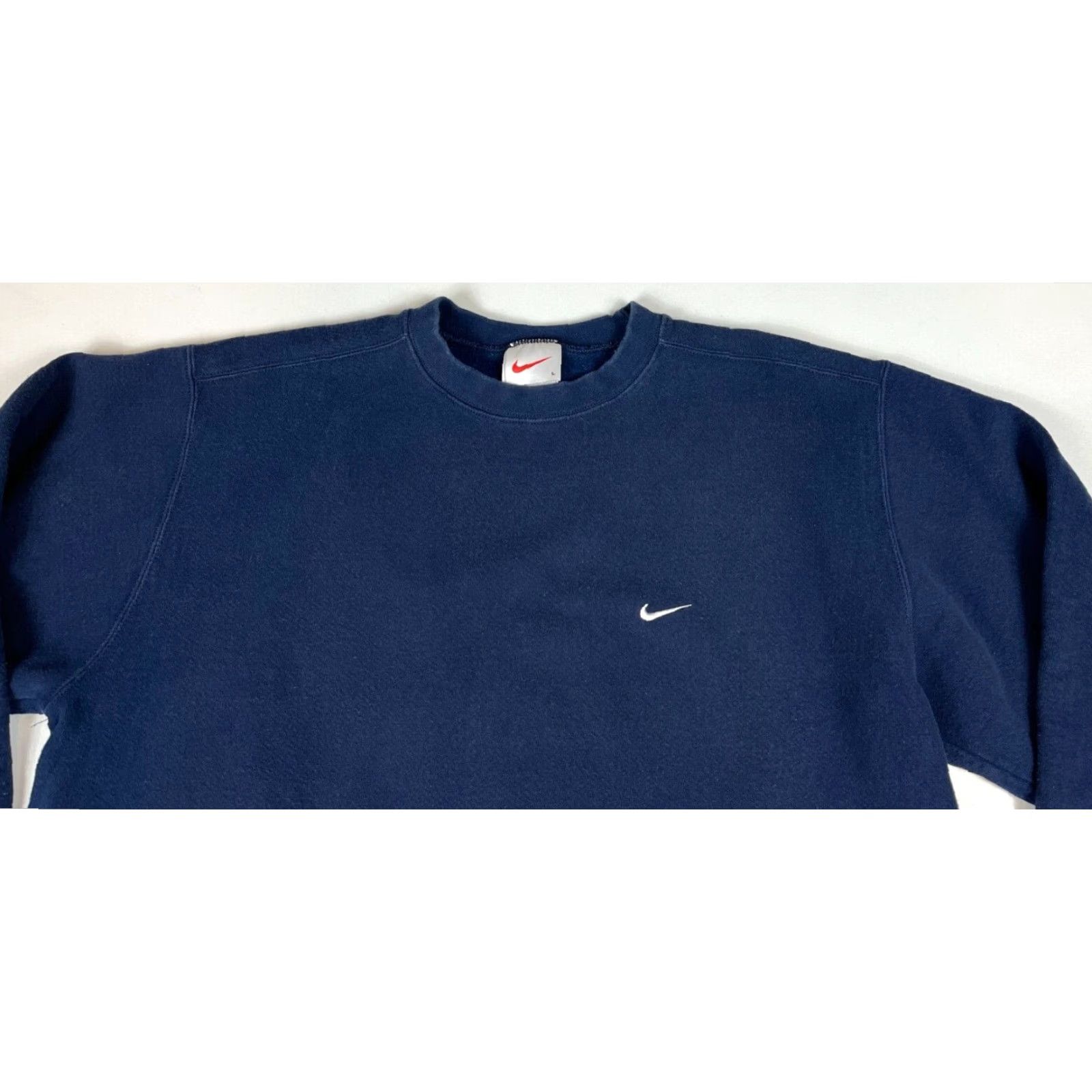 Nike Nike Men's Vintage 90s Crewneck Sweatshirt Size L Navy White Logo Embroidered Sweatshirt Pullover Crew Neck Cotton Blend Fleece All Seasons Regular Size US L / EU 52-54 / 3 - 3 Thumbnail