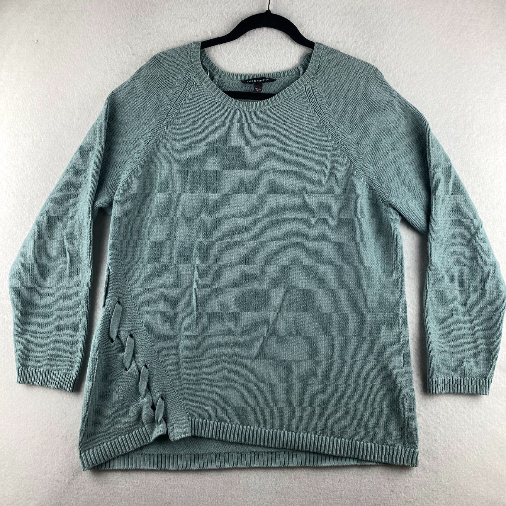 Vintage Rock & Republic Sweater Womens 2XL Blue Pullover Long Sleeve Lace Side Tie Size XXL / US 16-18 / IT 52-54 - 2 Thumbnail
