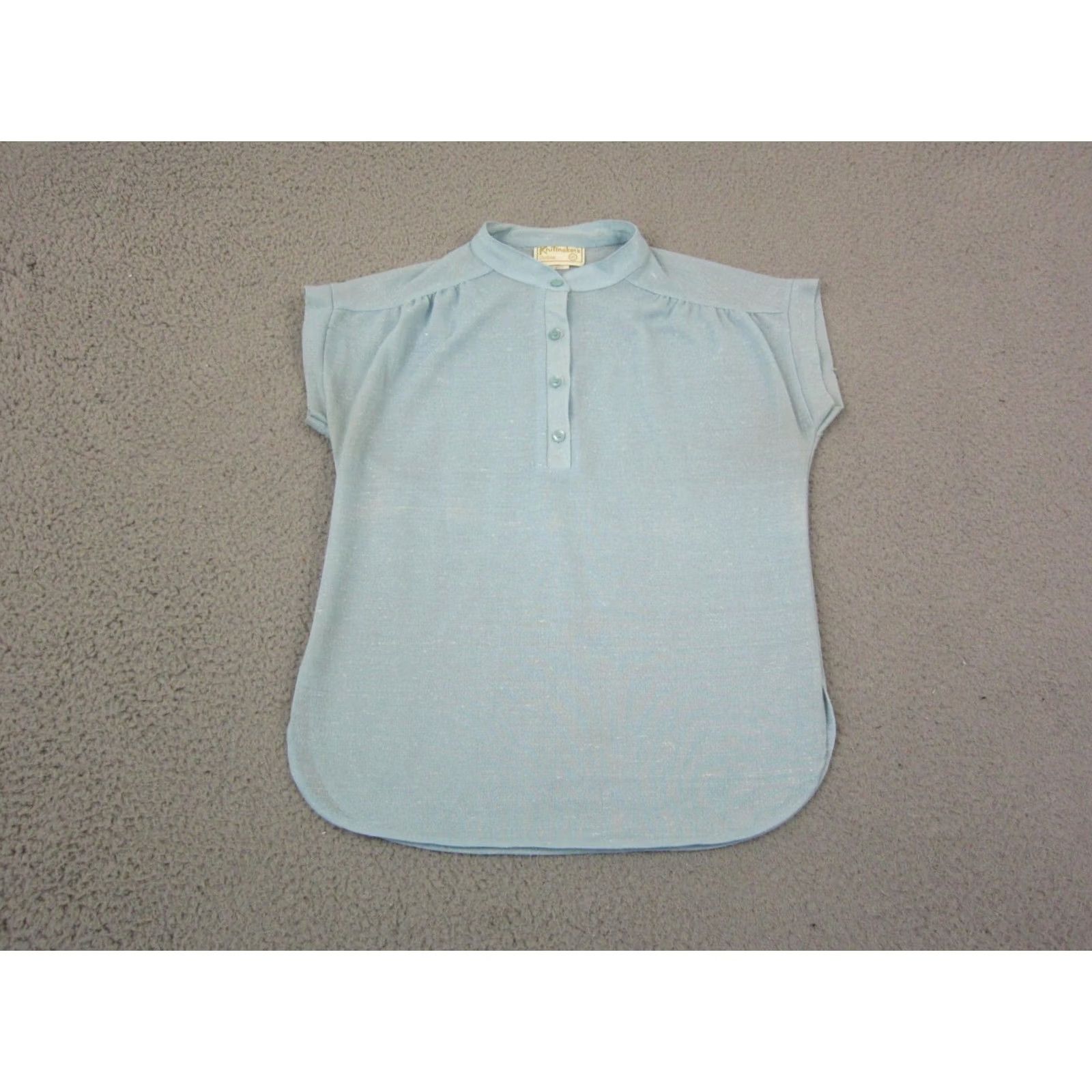 Vintage True Vintage Knitmakers Shirt Womens Petite 10P Blue Cap Sleeve Mandarin Collar Size L / US 10 / IT 46 - 2 Thumbnail