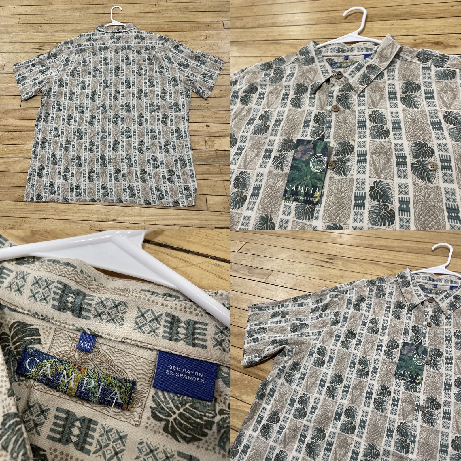 Vintage Campia Moda Hawaiian Shirt Men 2XL Green Tan Patchwork Tropical Art XXL NEW Size US XXL / EU 58 / 5 - 9 Thumbnail