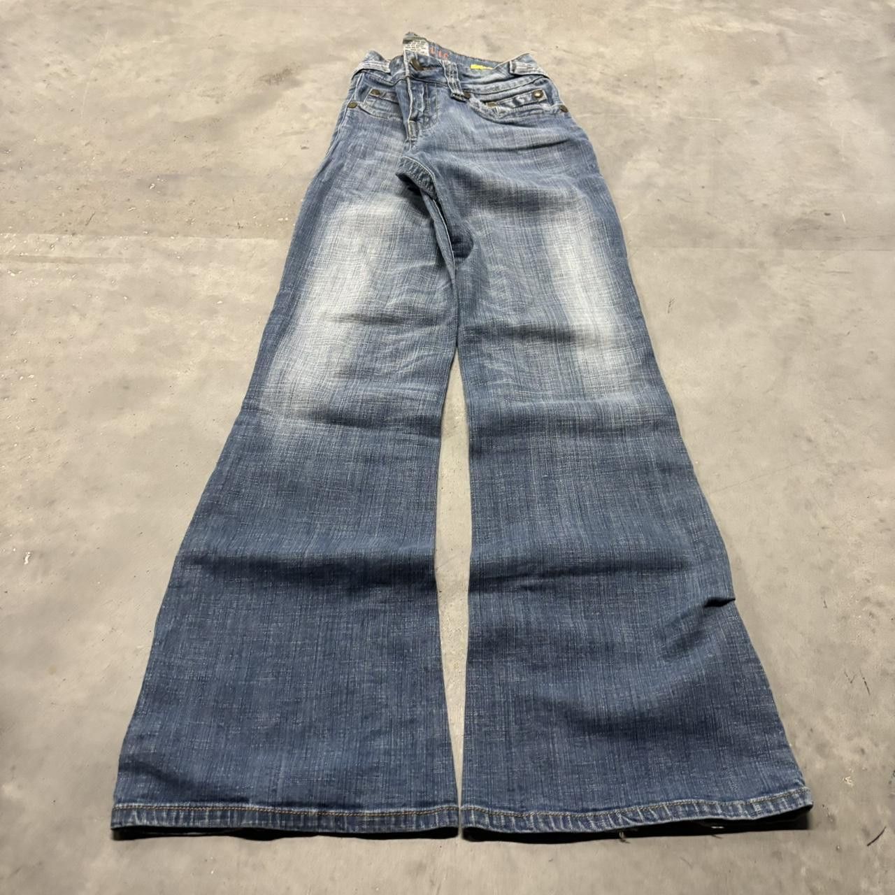 Japanese Brand × Vintage Crazy Vintage Y2K/2000s Faded Light Wash Flared Denim Jeans! Size US 27 - 3 Thumbnail