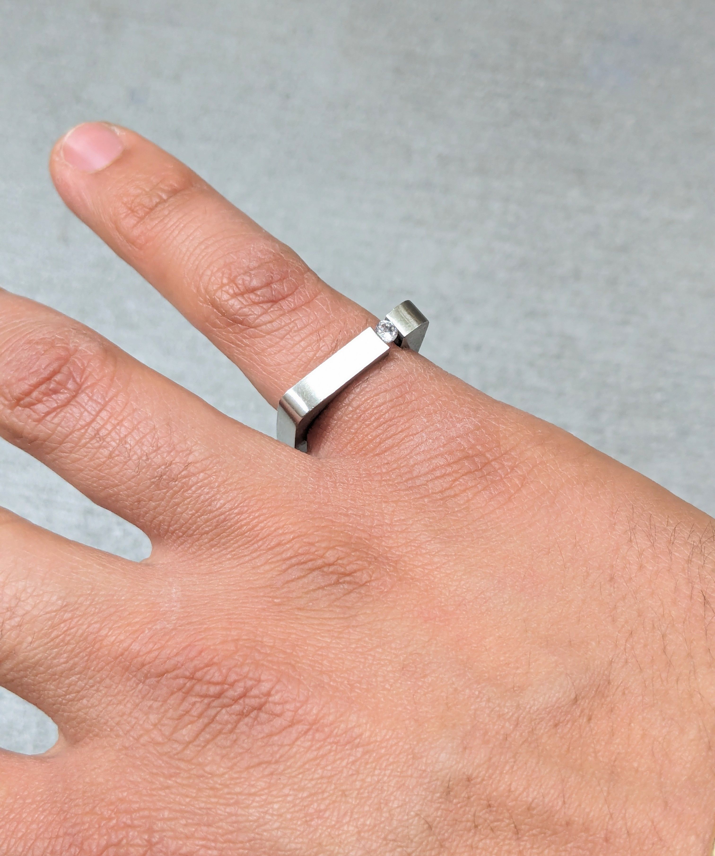 Vintage Vintage Stainless Steel Ring CZ Square Modern Abstract Size ONE SIZE - 11 Thumbnail