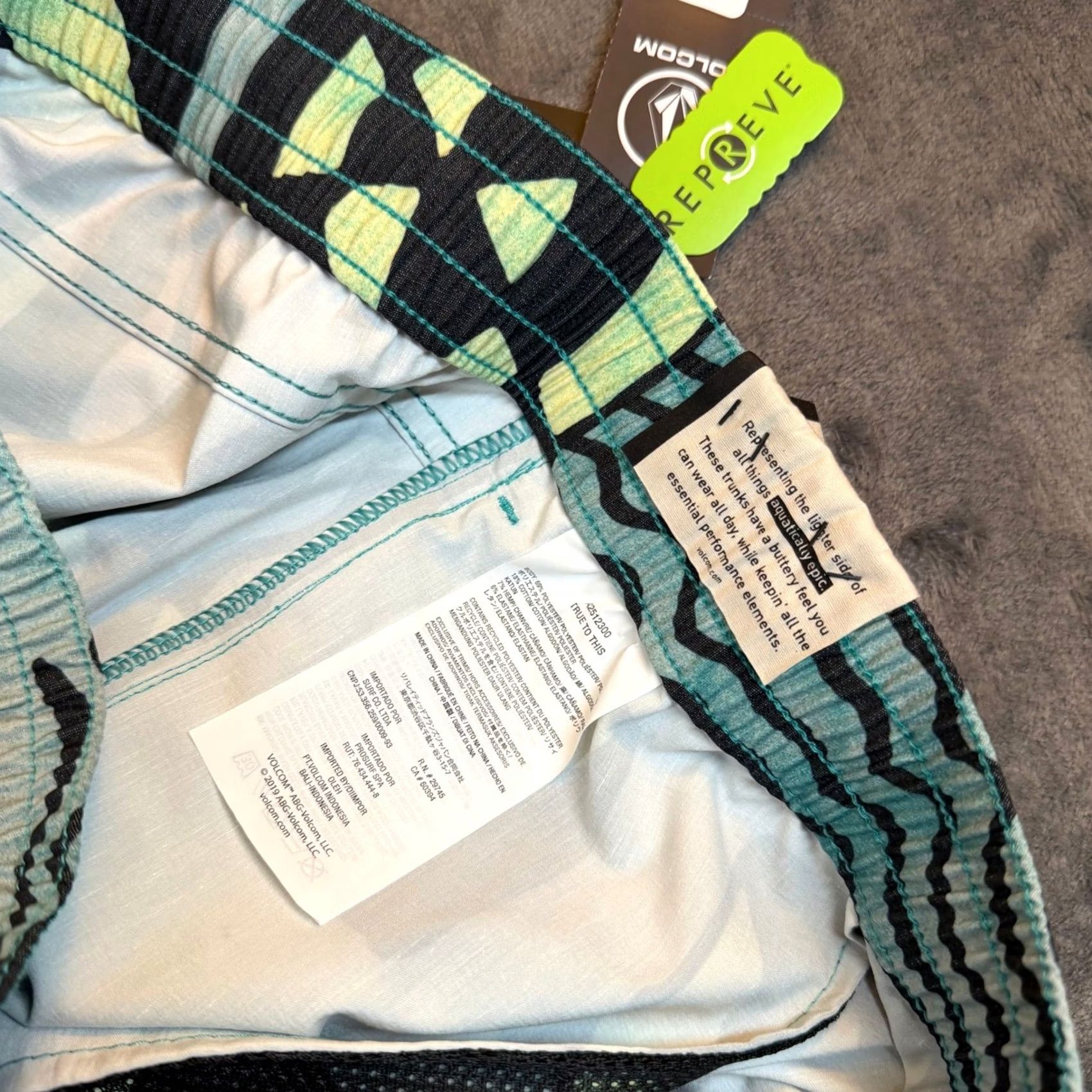 Volcom Volcom Stoney Board Shorts Mens Large Teal Geometric Hemp Blend Stretch NWT Size US 33 - 6 Thumbnail