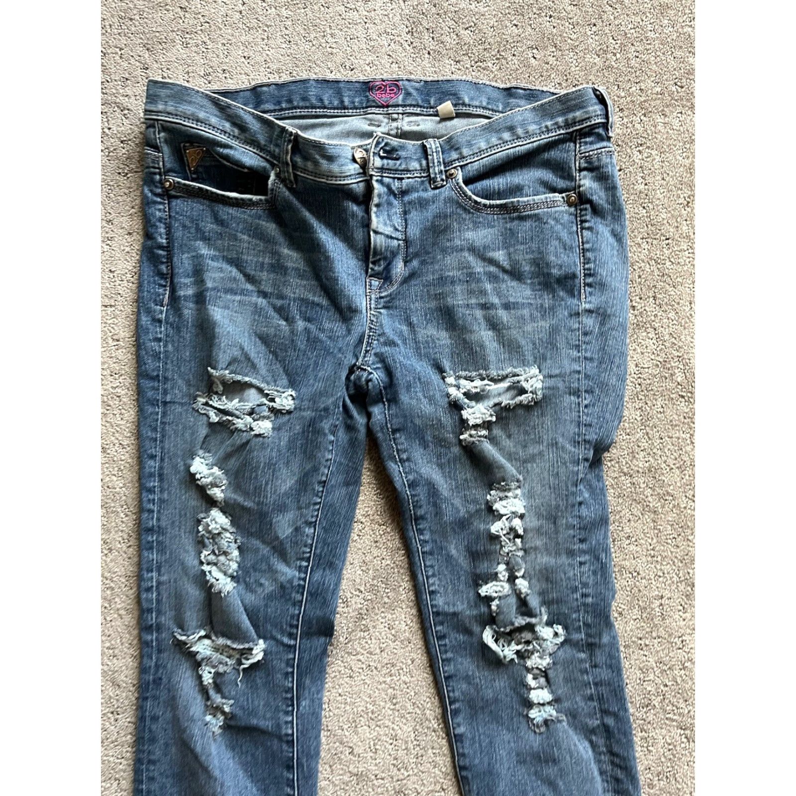 Bebe VINTAGE 2B bebe Jeans Skinny Distressed Denim 31 Adult Regular Blue Size 31 Womens Size 24" / US 00 / IT 34 - 2 Thumbnail