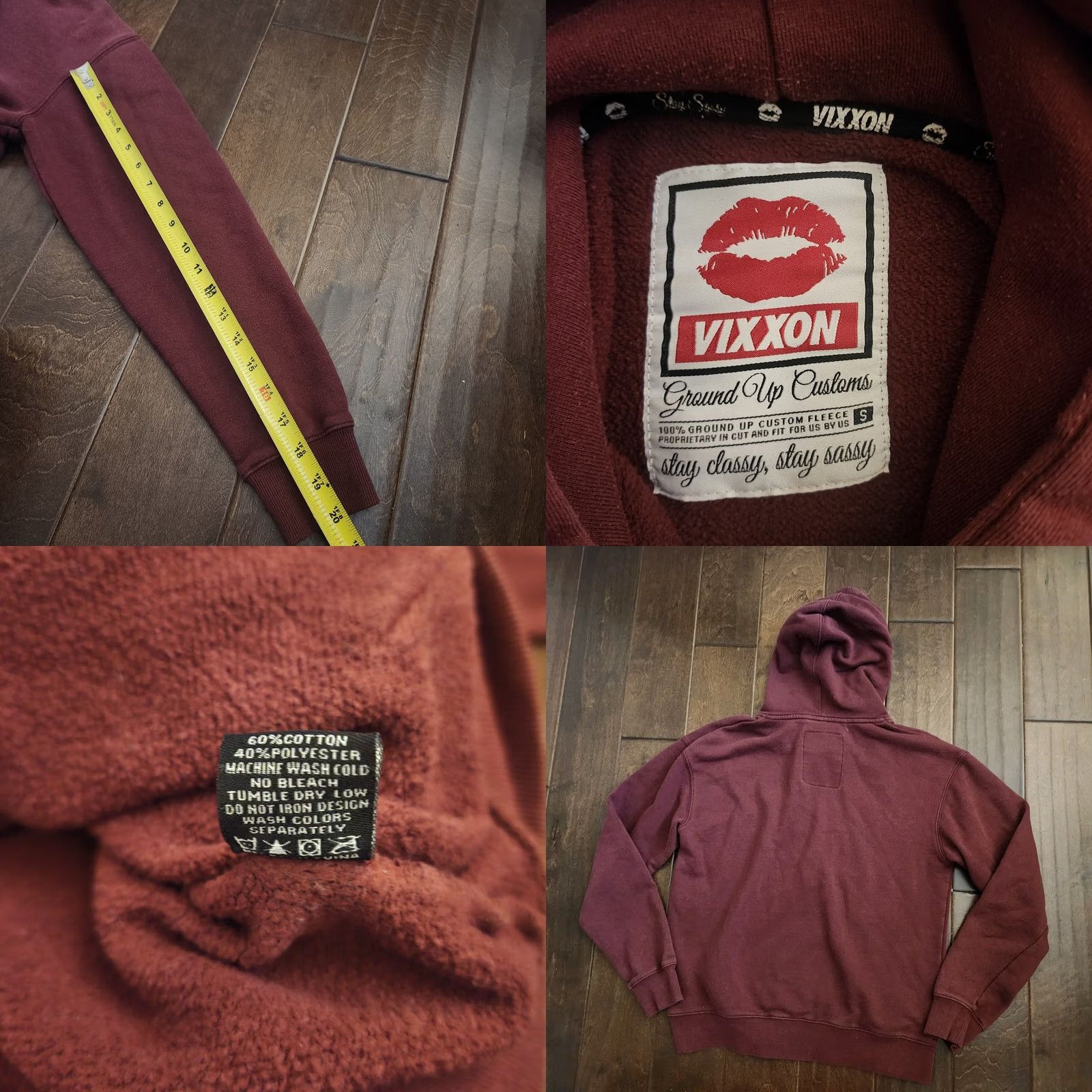 Vintage Vixxon Women Hoodie Pullover Long Sleeve Regular Fit Burgundy Motorcycle Outdoor Winter Spring Fall Womens S Size S / US 4 / IT 40 - 9 Thumbnail