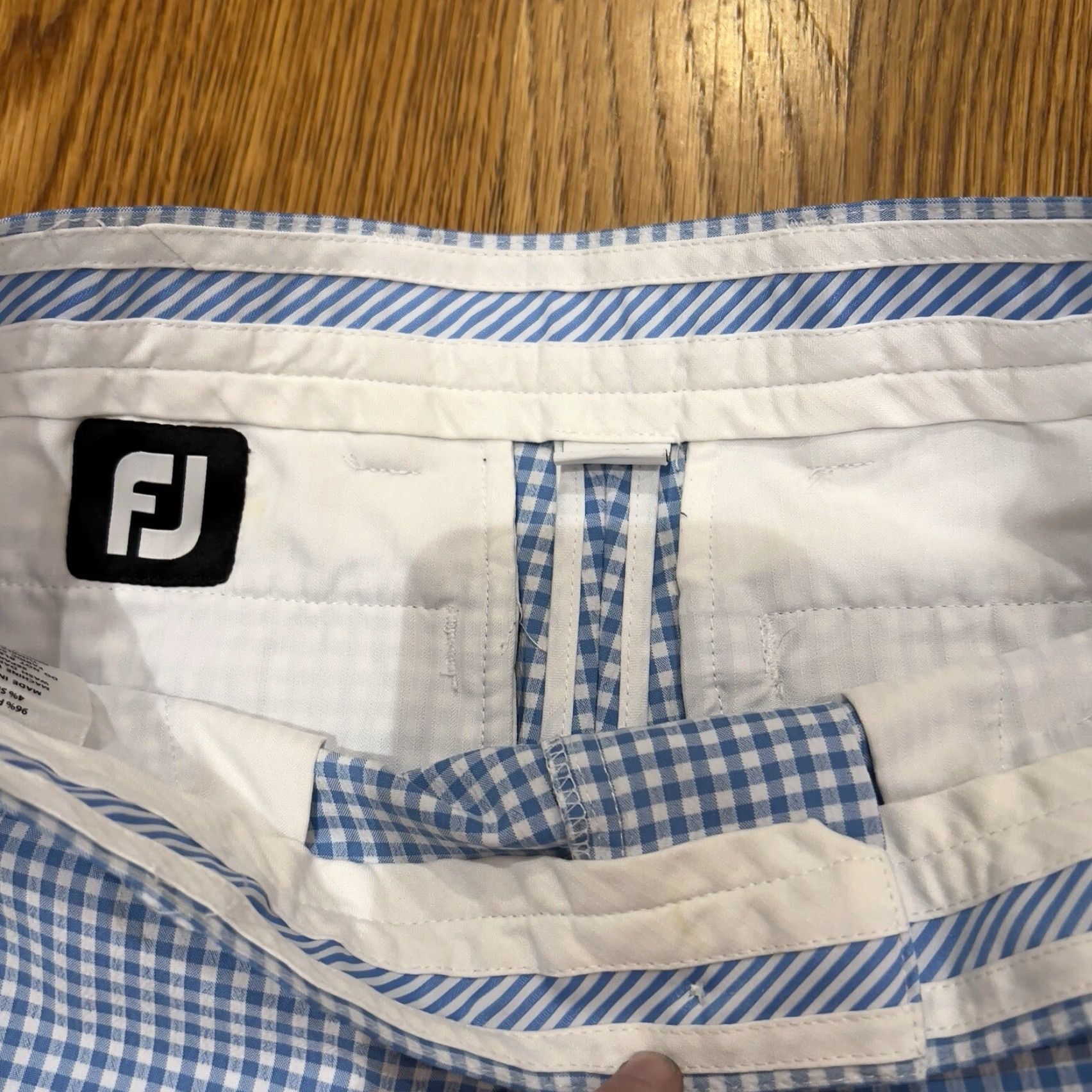 Footjoy Footjoy FJ Shorts Mens Blue Check Seersucker Golf Stretch Chino 30 Regular Inseam 10" Polyester Spandex Size US 30 / EU 46 - 2 Thumbnail