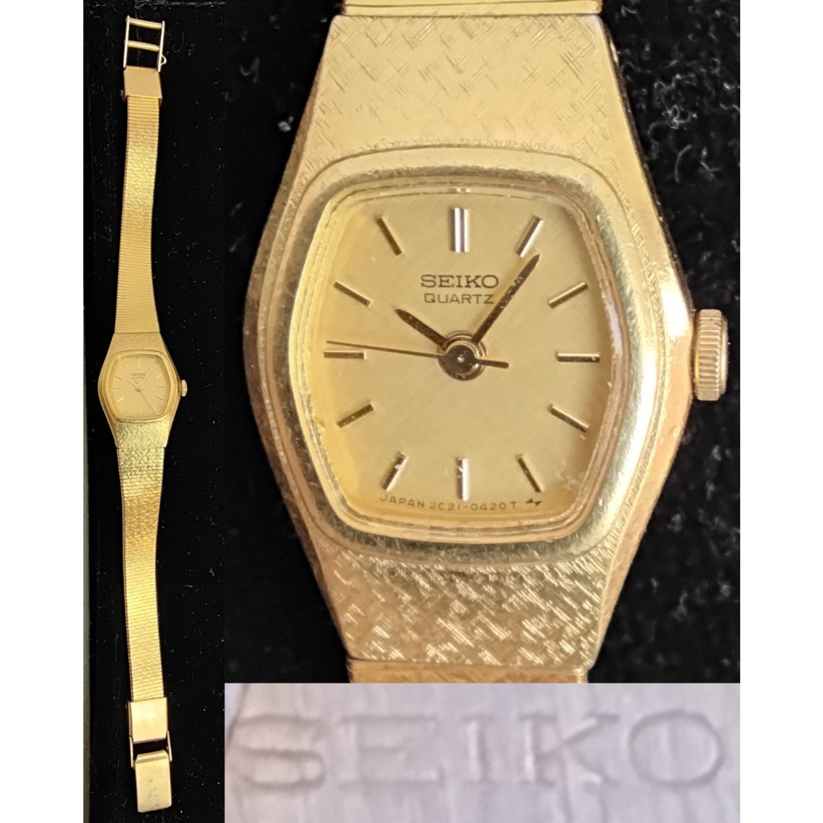 Vintage Seiko Watch Women 21mm Gold Tone 1N00-0FW0‎ New Battery 7.25\