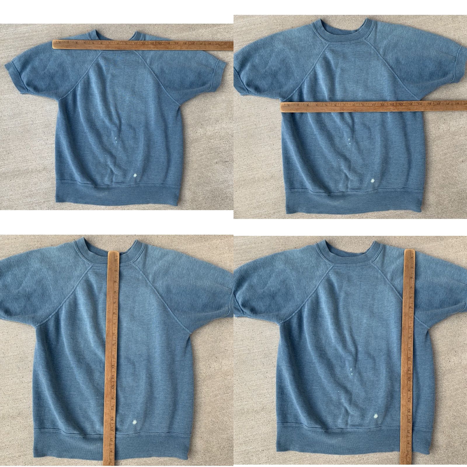 Vintage VINTAGE Raglan Short Sleeve Sweatshirt Blue XS Pullover Distressed Bleached Spots Popover Jumper Greaser Beatnik Worn Untypical Vintage Size US XS / EU 42 / 0 - 11 Thumbnail