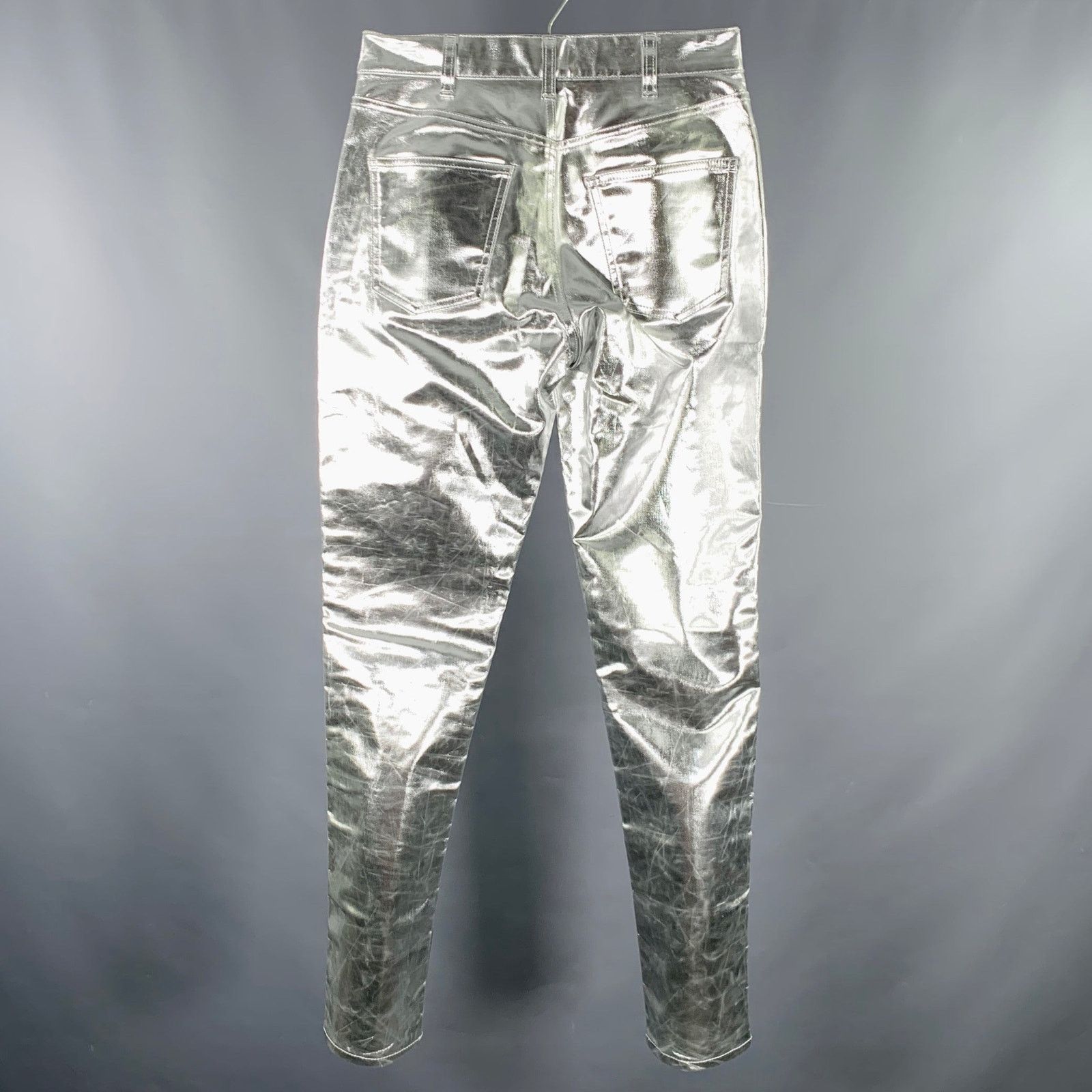 Size 29 Silver Metallic Cotton Blend Jean Cut Casual Pants