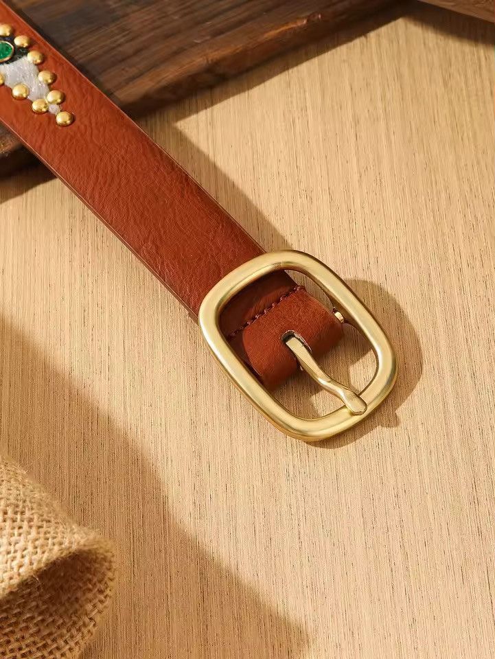 Japanese Brand Brown studded western style 102 cm Size 34 - 4 Thumbnail