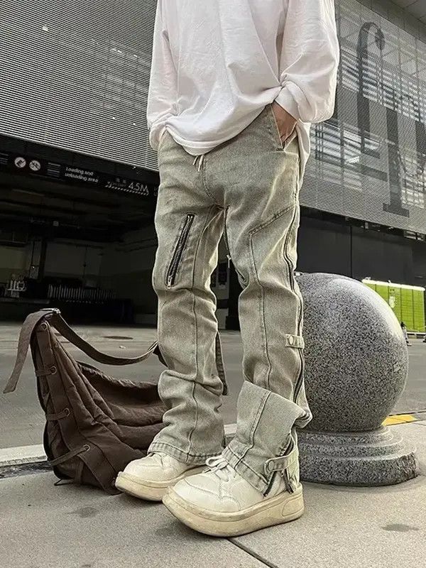 Japanese Brand VIBE Distressed Washing Zip Up Micro Flare Jeans Size US 29 - 5 Thumbnail