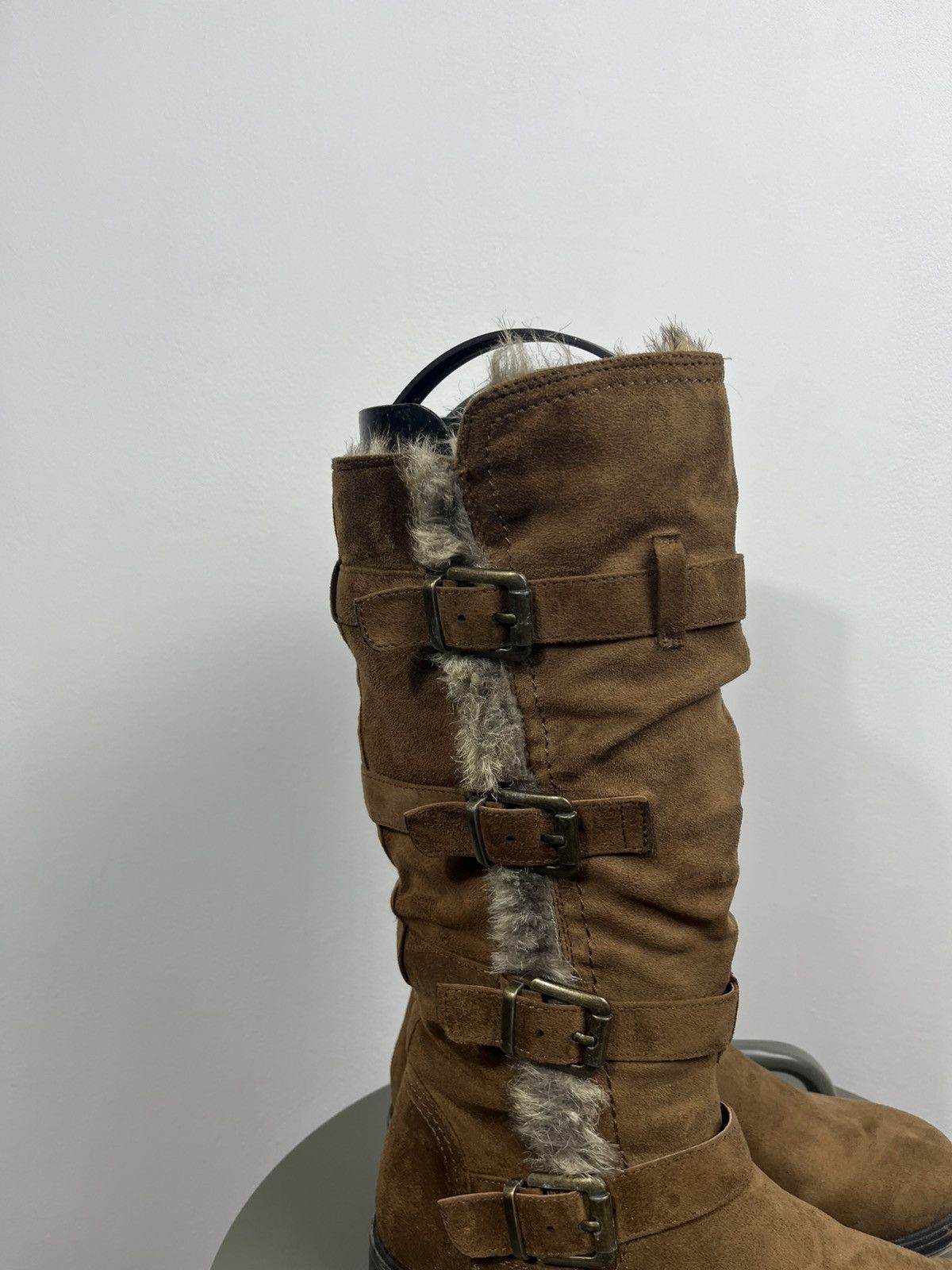Other Women’s Suede Buckle Knee High Boots Faux Fur Biker EU 40 Size US 9 / IT 39 - 2 Thumbnail